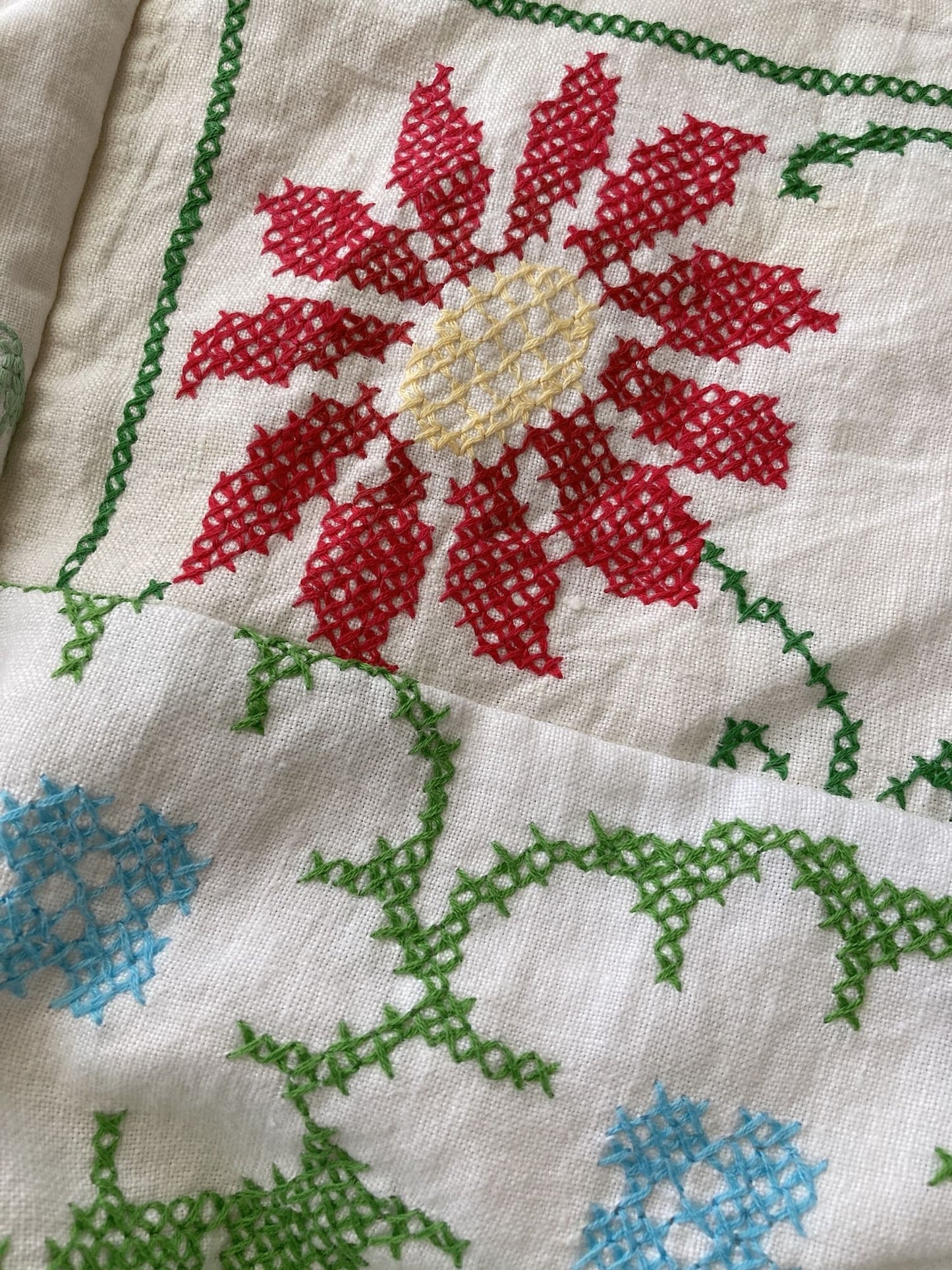 Upcycled Vintage Embroidered Tote Bag, Cotton Linen Patchwork　'A'