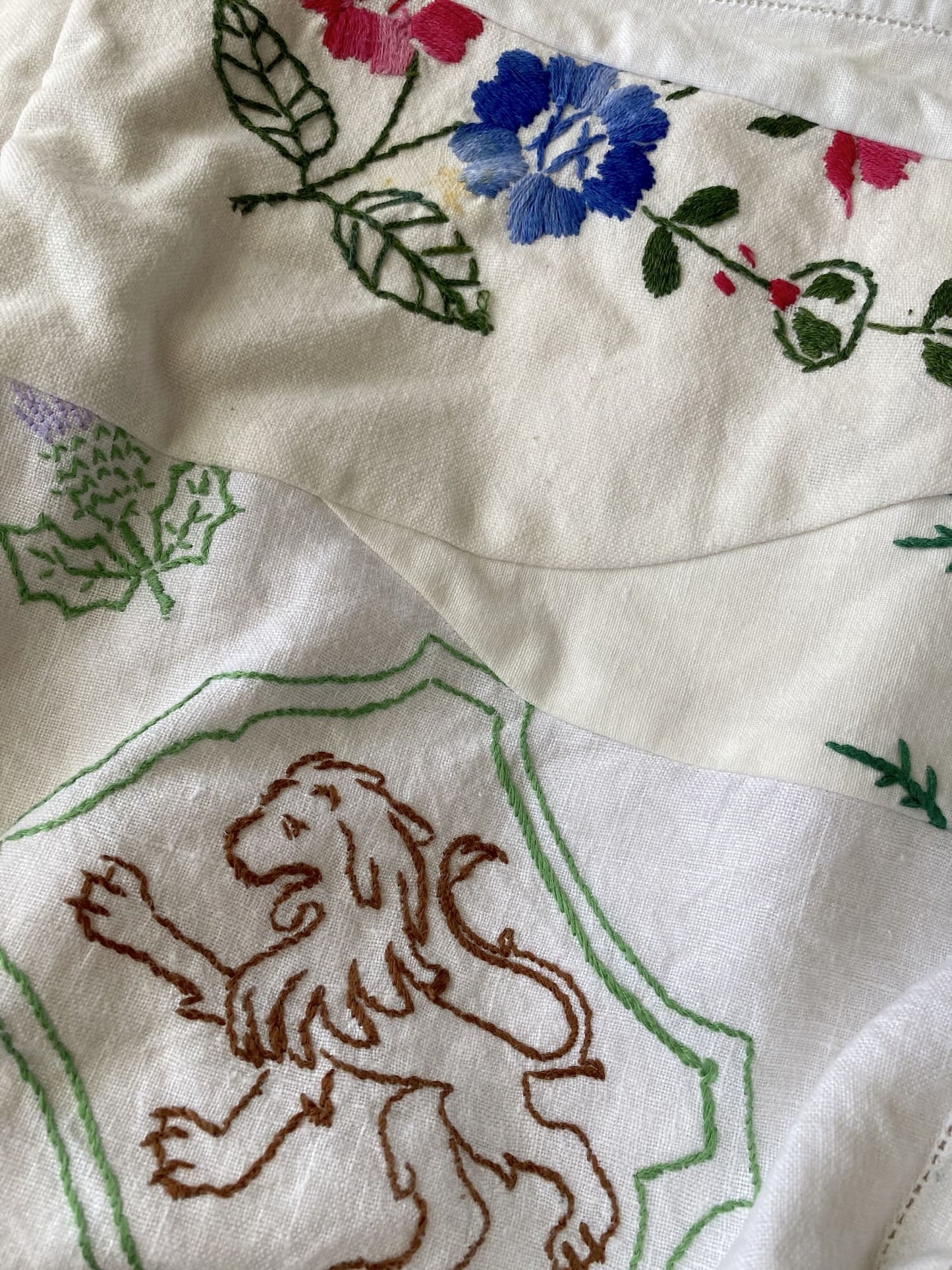 Upcycled Vintage Embroidered Tote Bag, Cotton Linen Patchwork　'B'