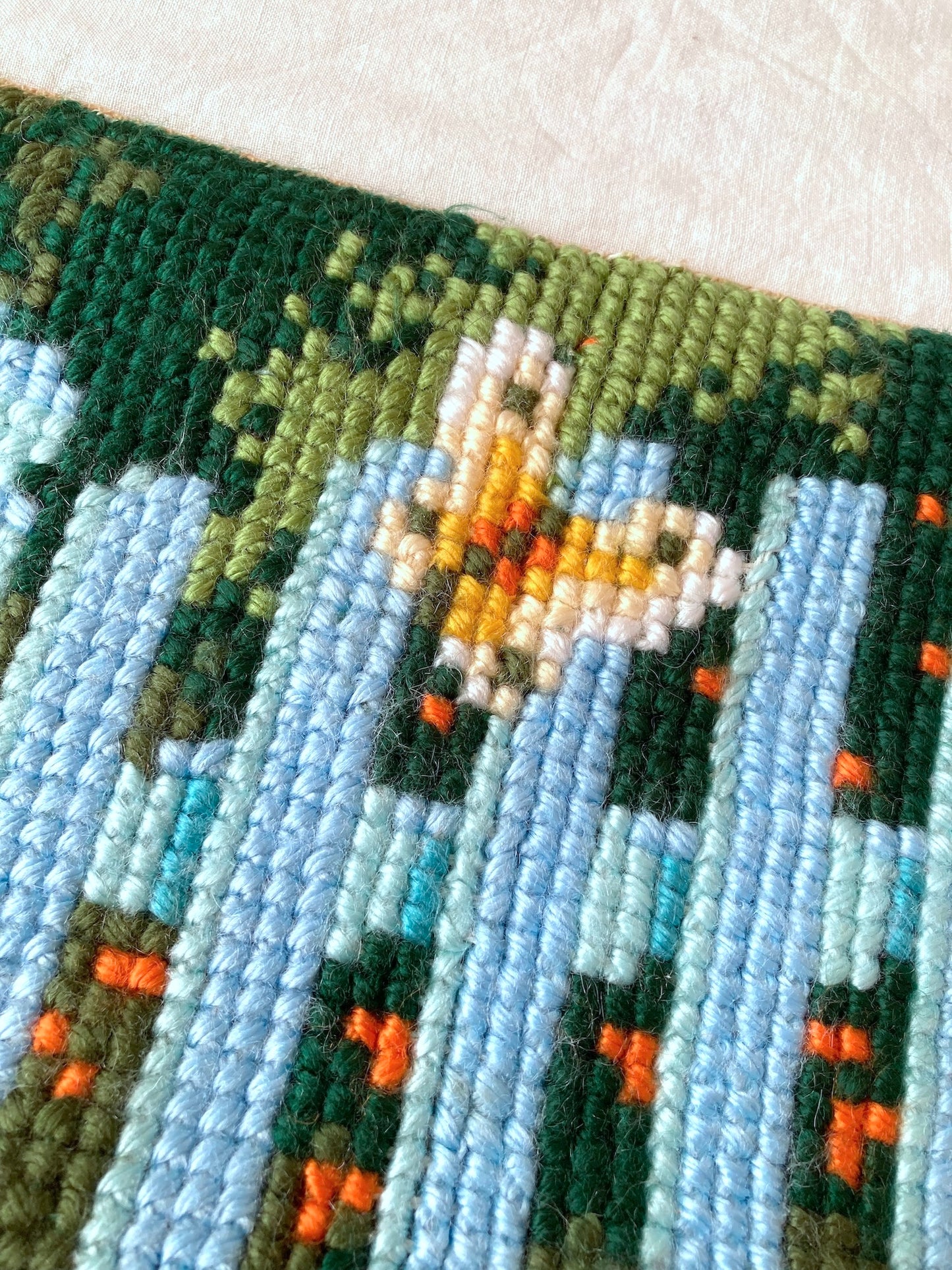 Vintage Garden Motif Needlework Cushion Cover