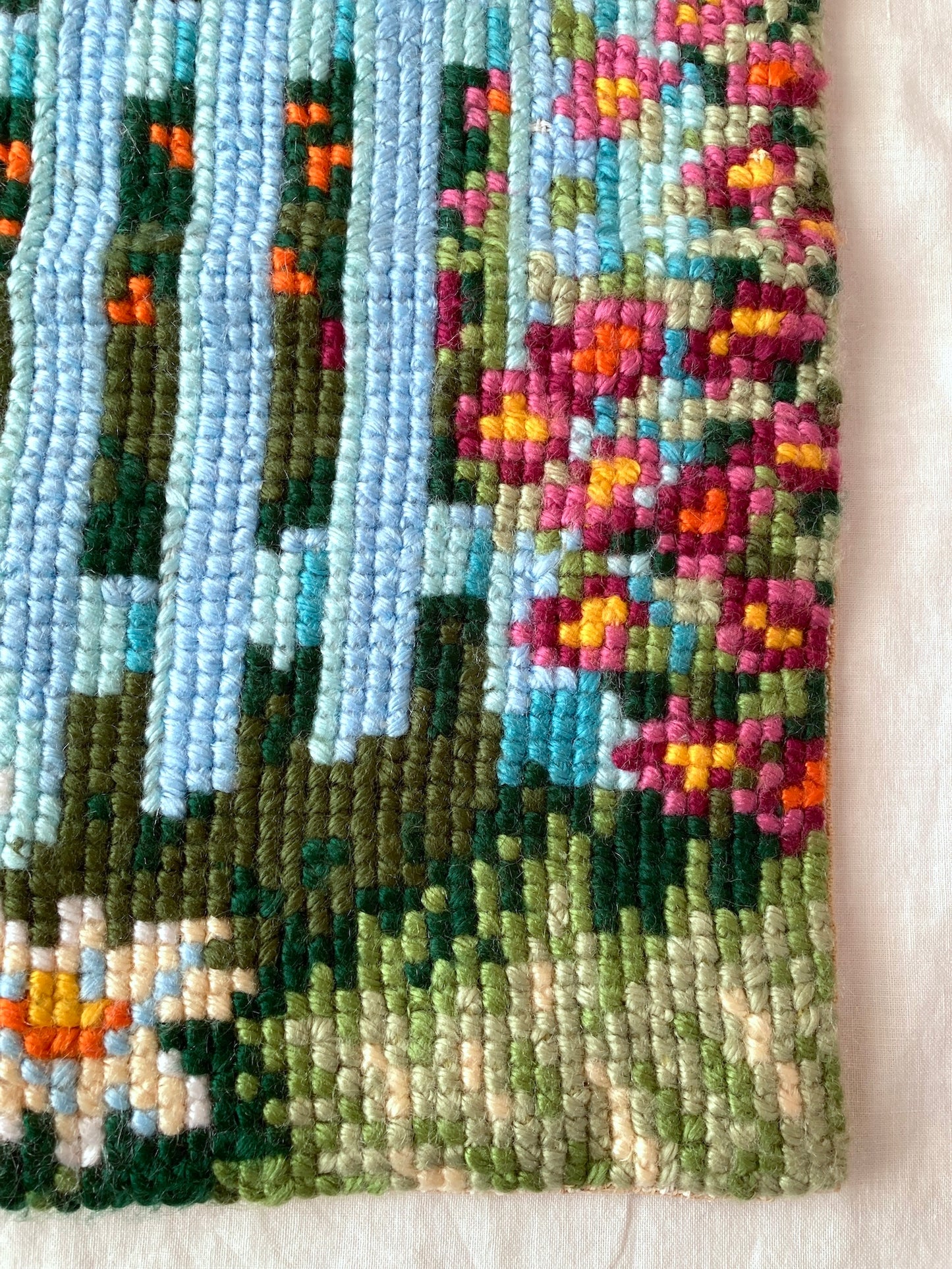 Vintage Garden Motif Needlework Cushion Cover