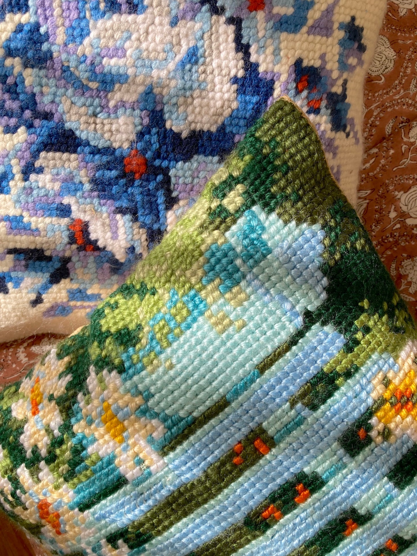 Vintage Garden Motif Needlework Cushion Cover