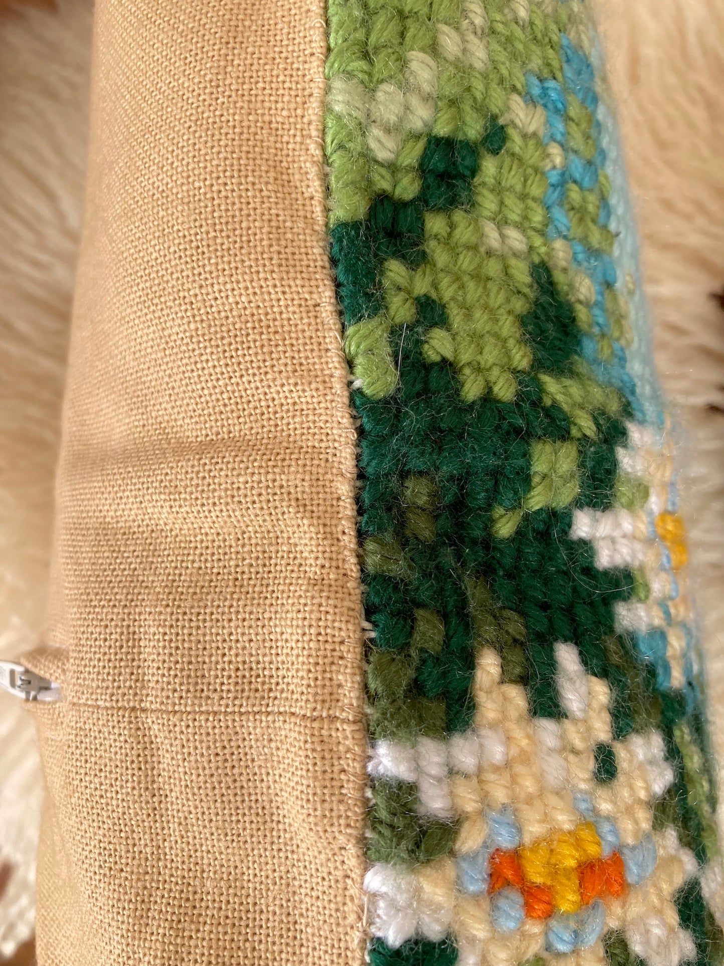 Vintage Garden Motif Needlework Cushion Cover