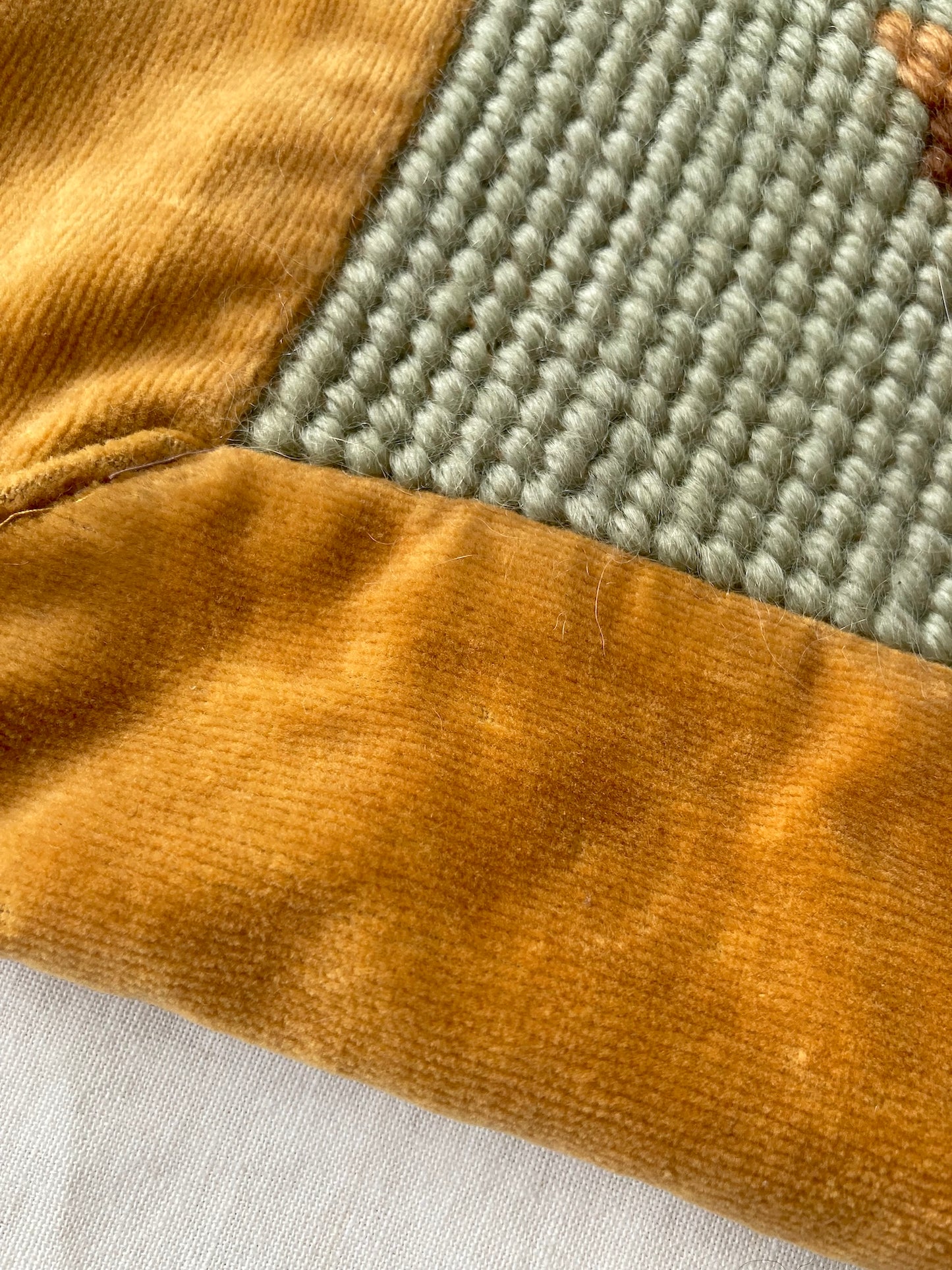 Vintage Mustard Velvet & Wool Needlepoint Cushion Cover