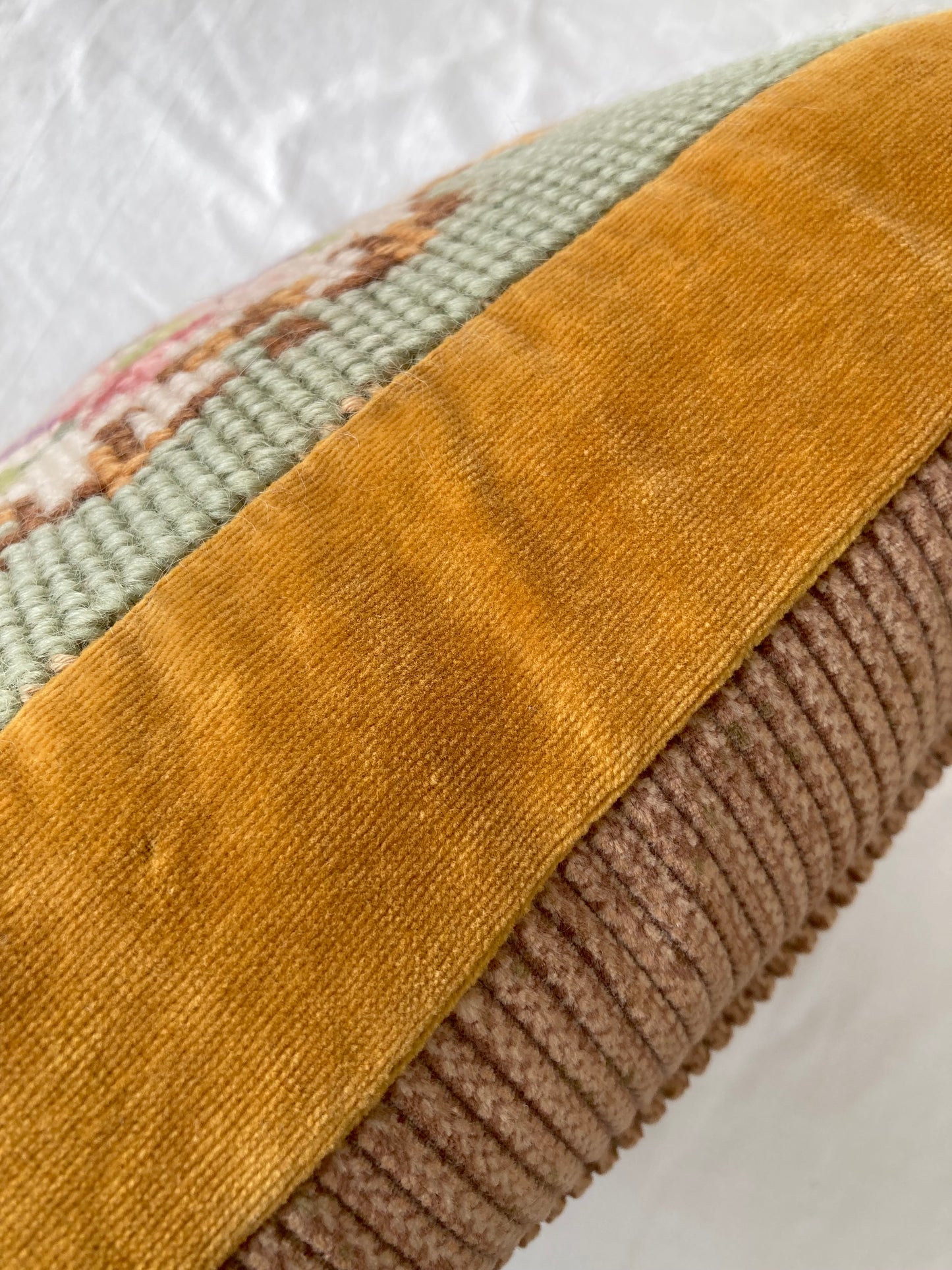 Vintage Mustard Velvet & Wool Needlepoint Cushion Cover