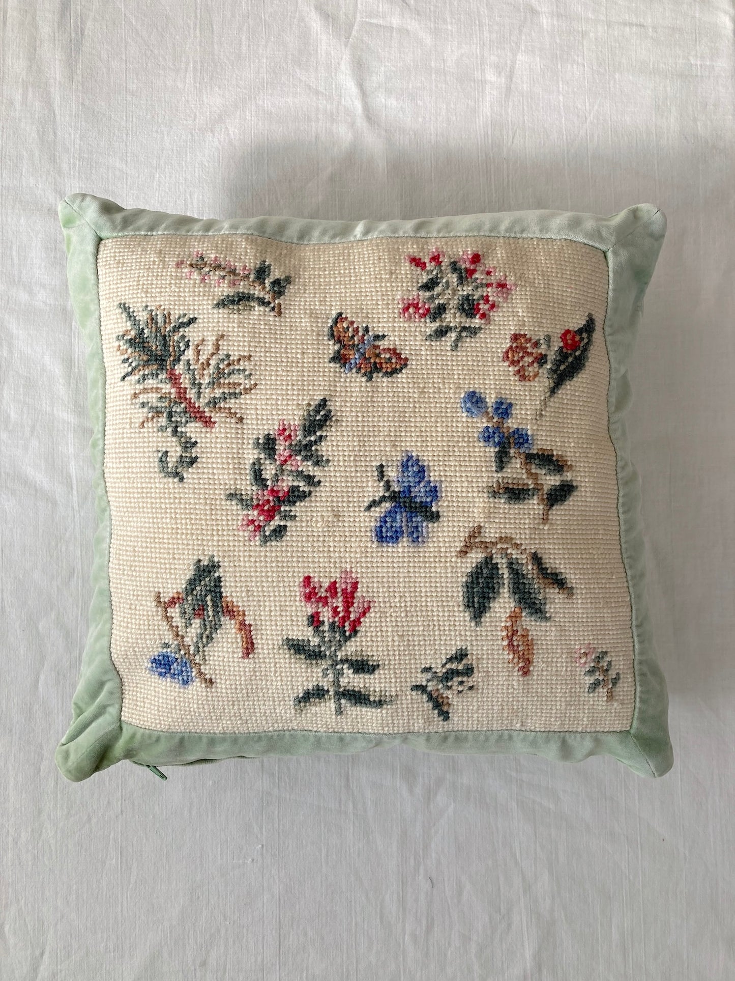 Vintage German Needlepoint Velvet Embroidered Pillow Cover