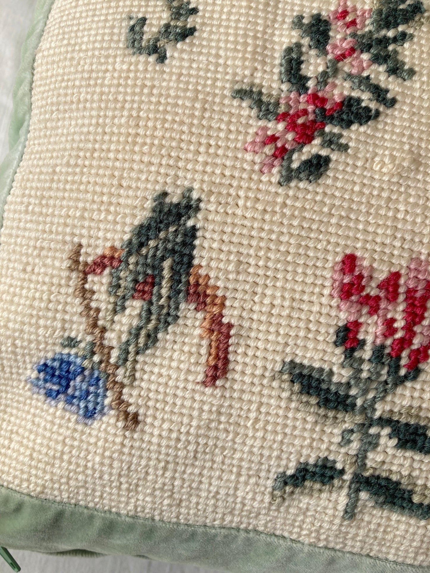 Vintage German Needlepoint Velvet Embroidered Pillow Cover