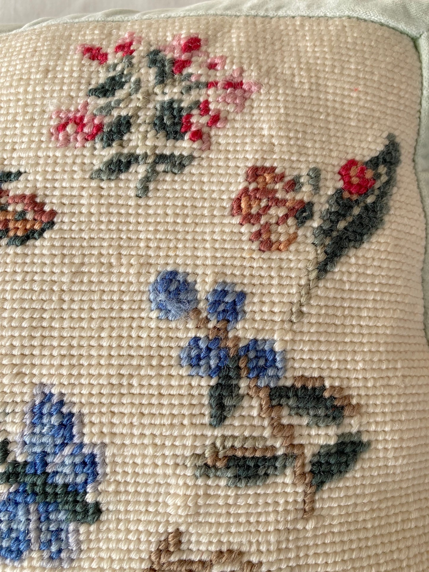 Vintage German Needlepoint Velvet Embroidered Pillow Cover