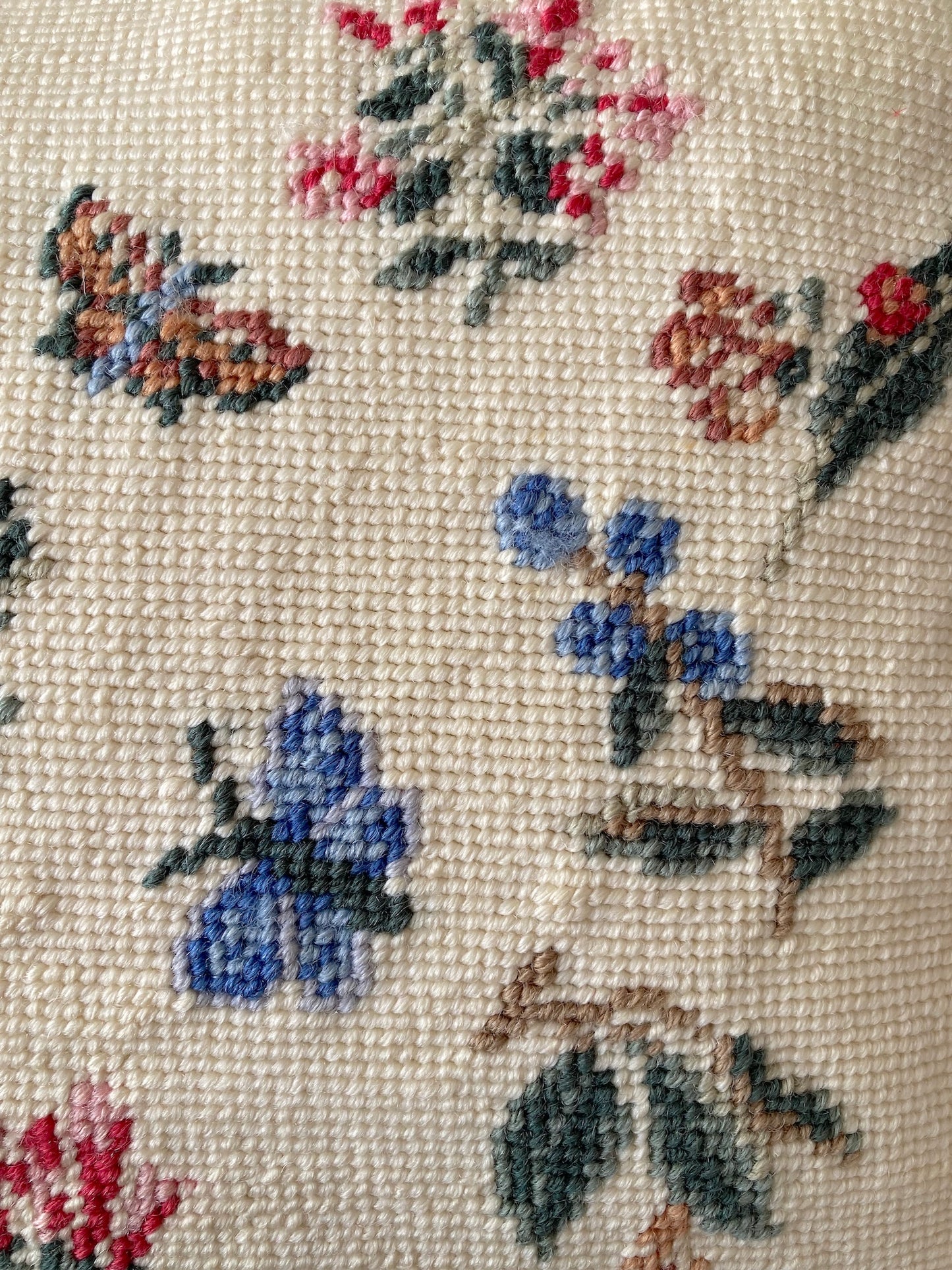 Vintage German Needlepoint Velvet Embroidered Pillow Cover