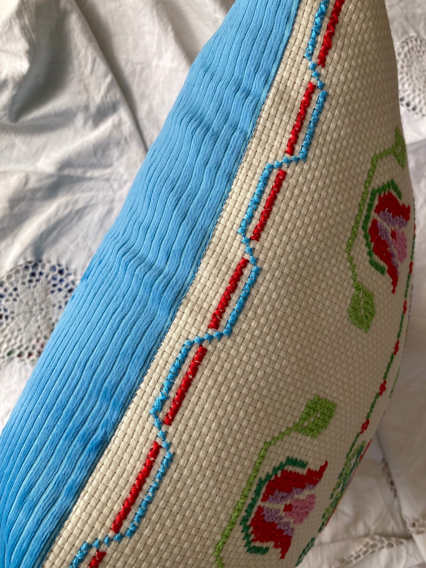 Nordic Vintage Colorful Embroidered Rooster & Flower Cushion Cover (43x40cm)