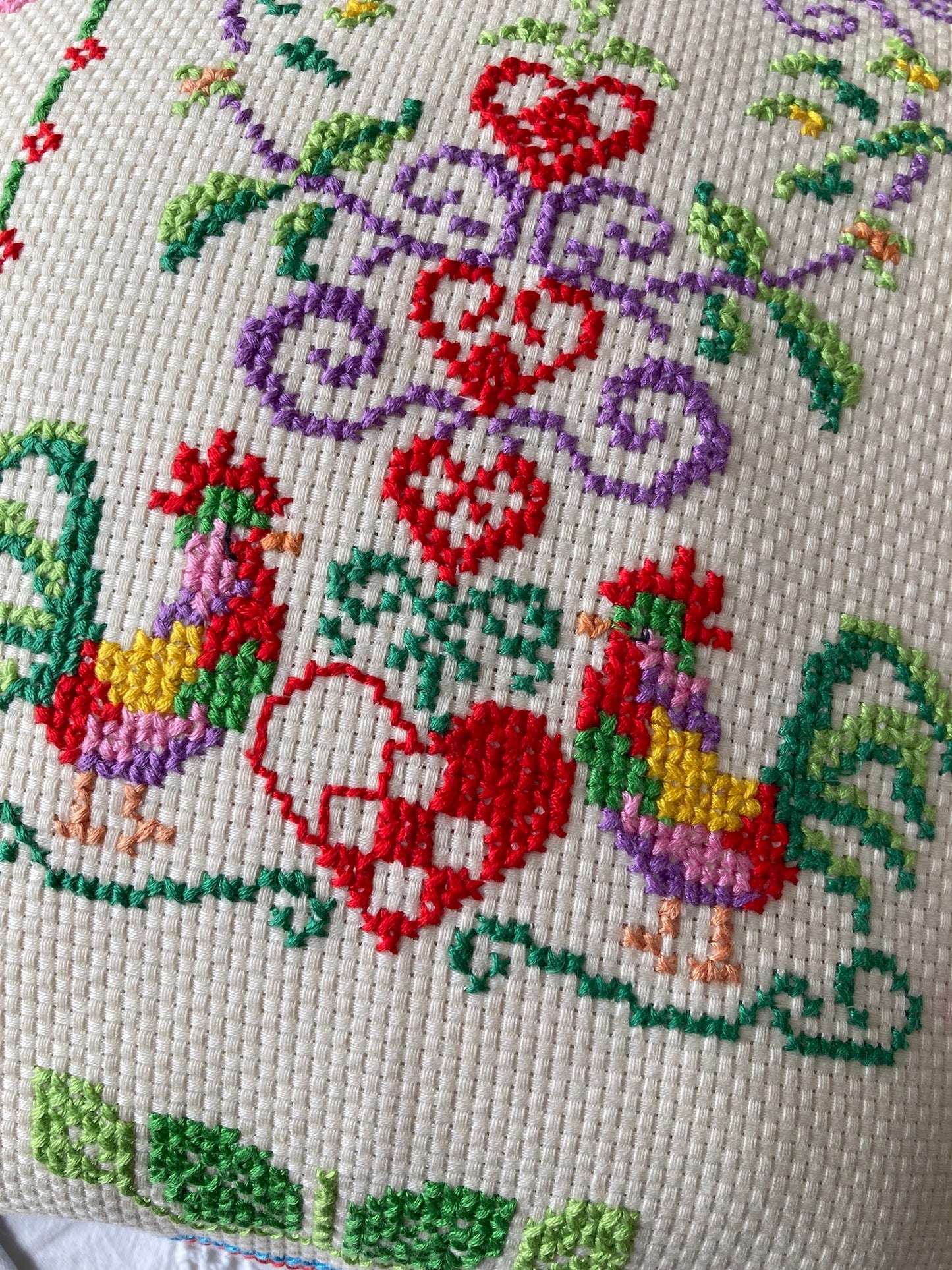 Nordic Vintage Colorful Embroidered Rooster & Flower Cushion Cover (43x40cm)