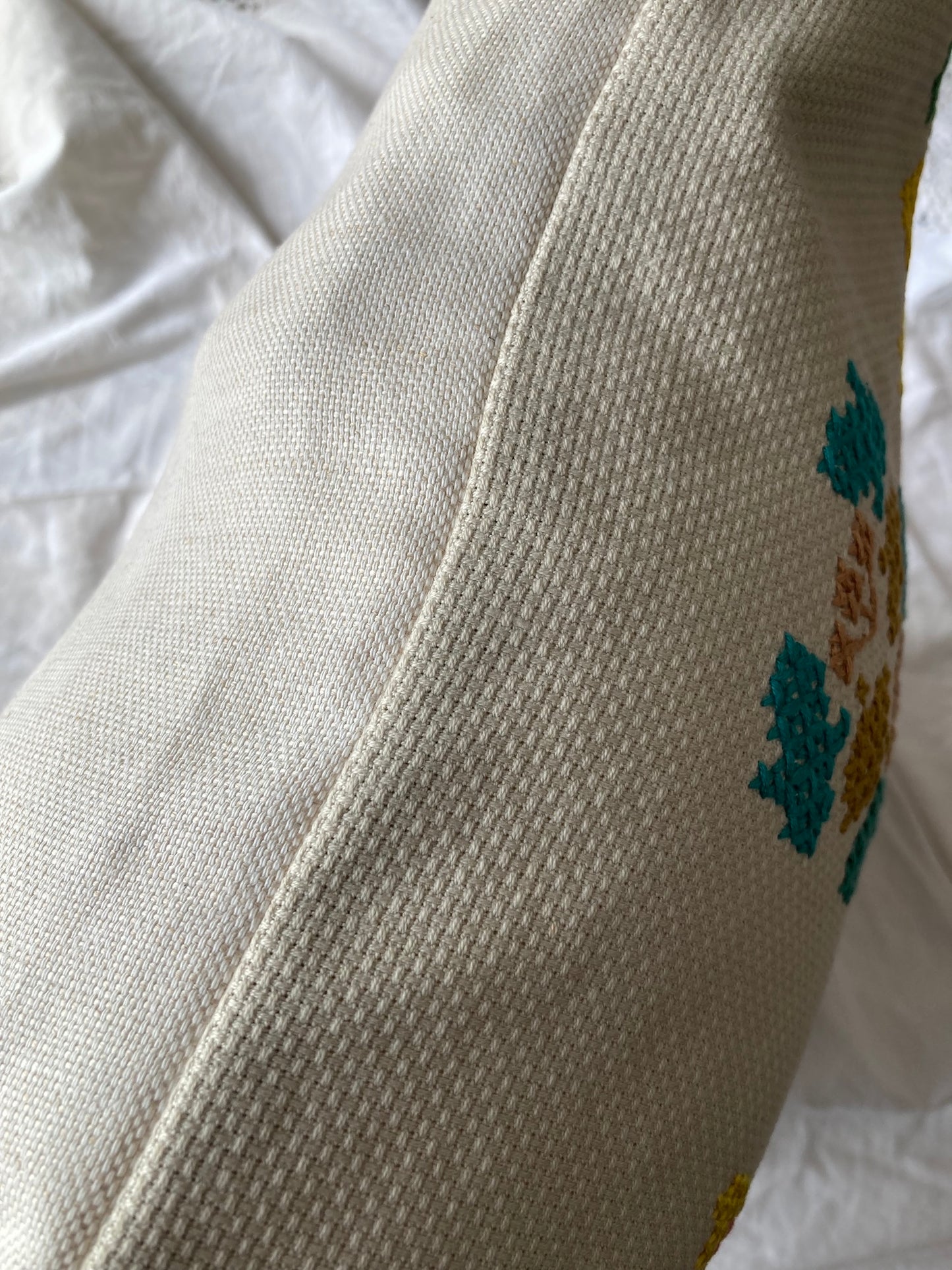 Eastern European Vintage Colorful Embroidered Bugs & Flowers Cushion Cover (45x38cm)