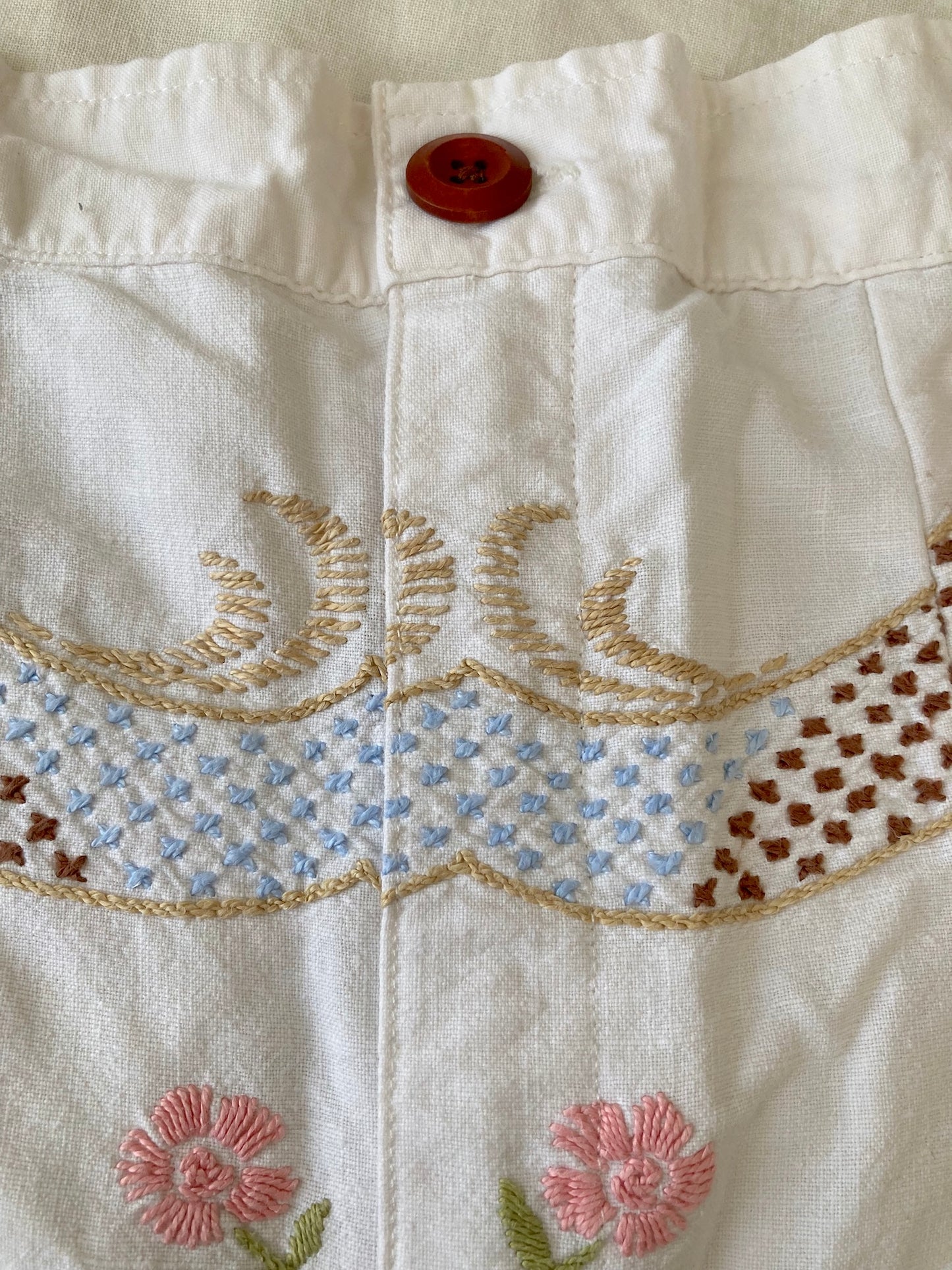 ヴィンテージ 刺繍 レース コットン生地 ワイドパンツ