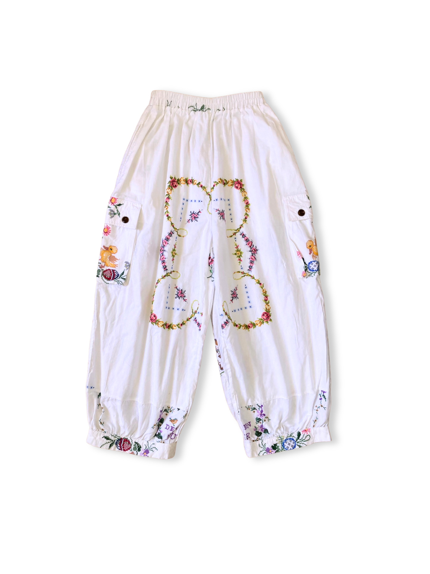 Upcycled Pants Made from Colorful Vintage Embroidered Cotton Fabric