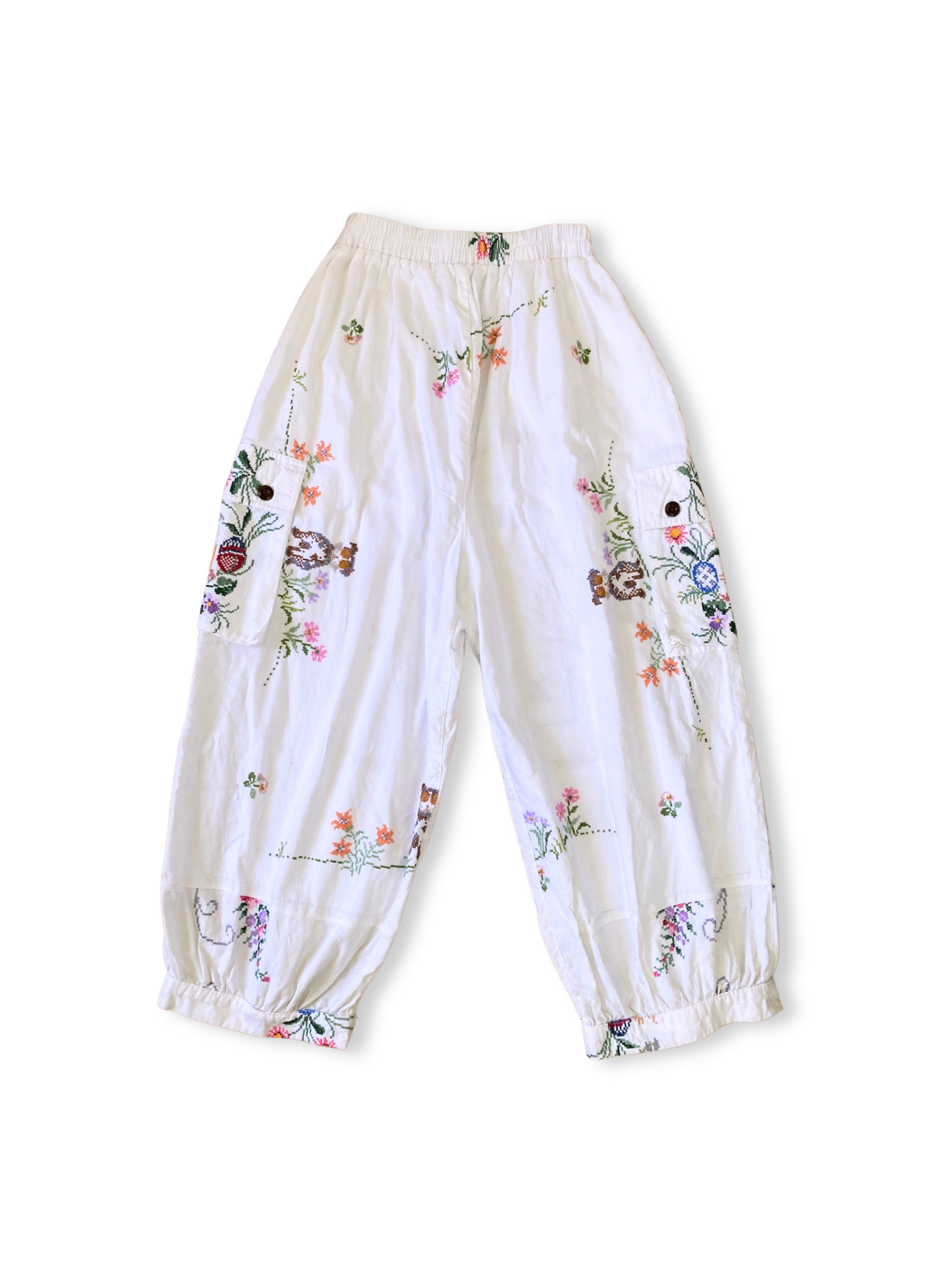 Upcycled Pants Made from Colorful Vintage Embroidered Cotton Fabric