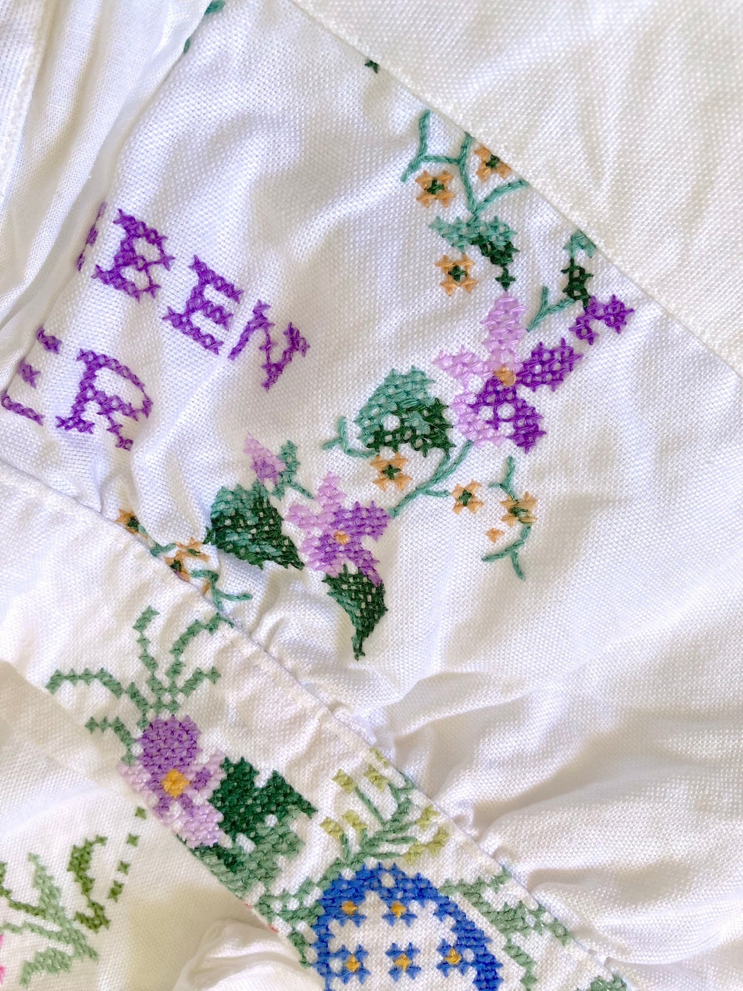 Upcycled Pants Made from Colorful Vintage Embroidered Cotton Fabric