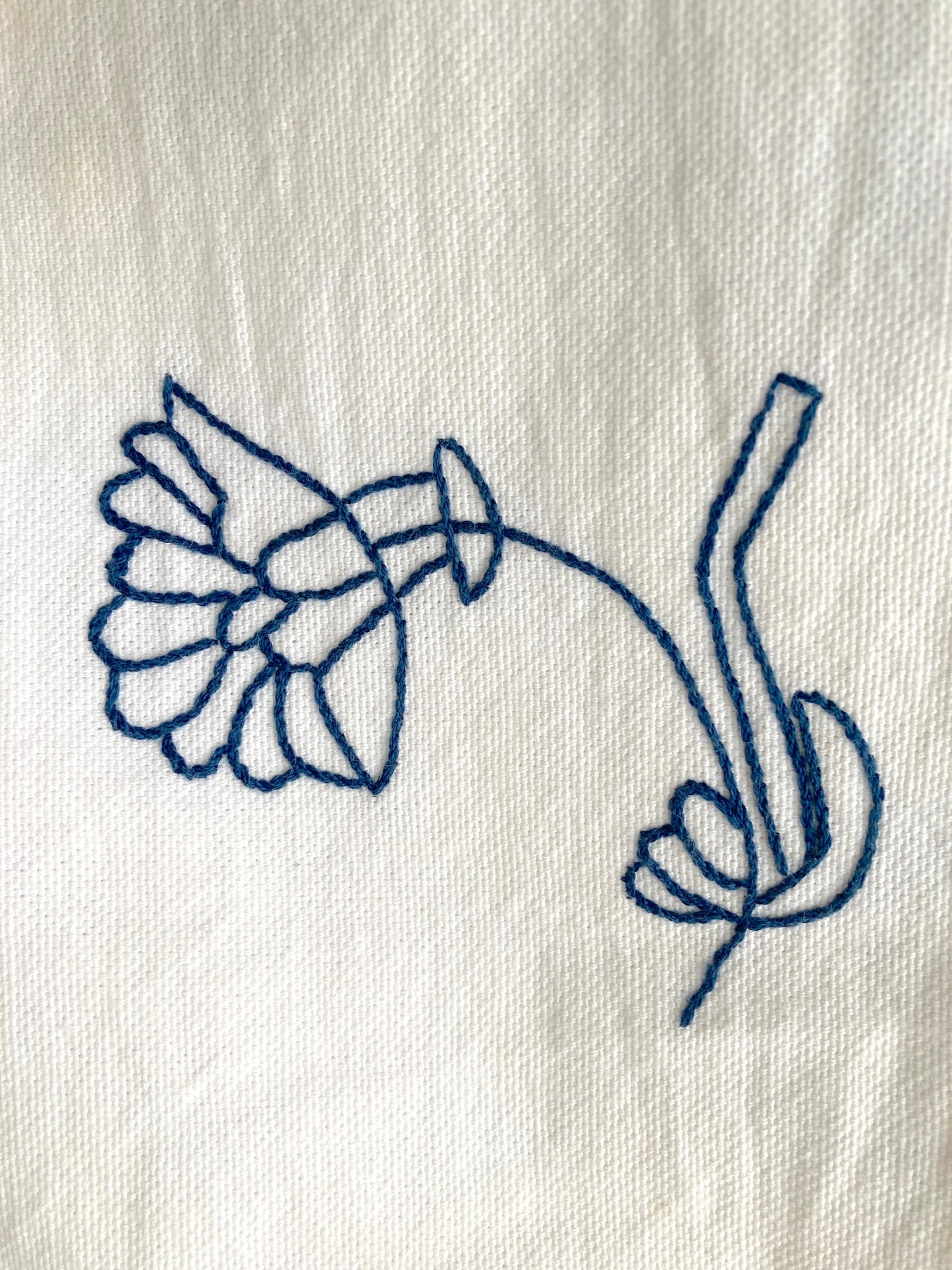 ヴィンテージ リメイク ブルー系 刺繍 コットン生地 ワイドパンツ