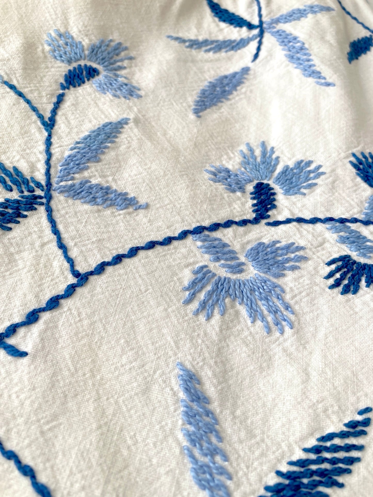 ヴィンテージ リメイク ブルー系 刺繍 コットン生地 ワイドパンツ