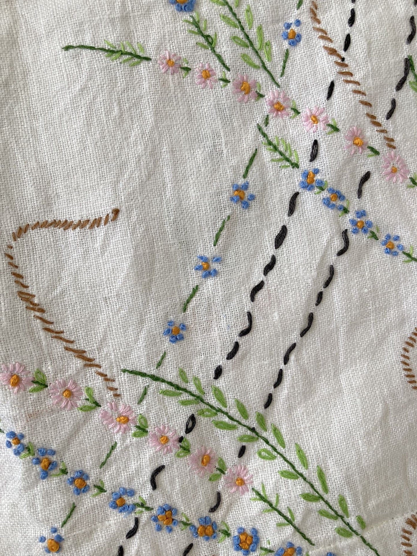 Upcycled Vintage Wildflower Embroidered Linen Pants, Wide Leg Trousers, Ivory Boho Style