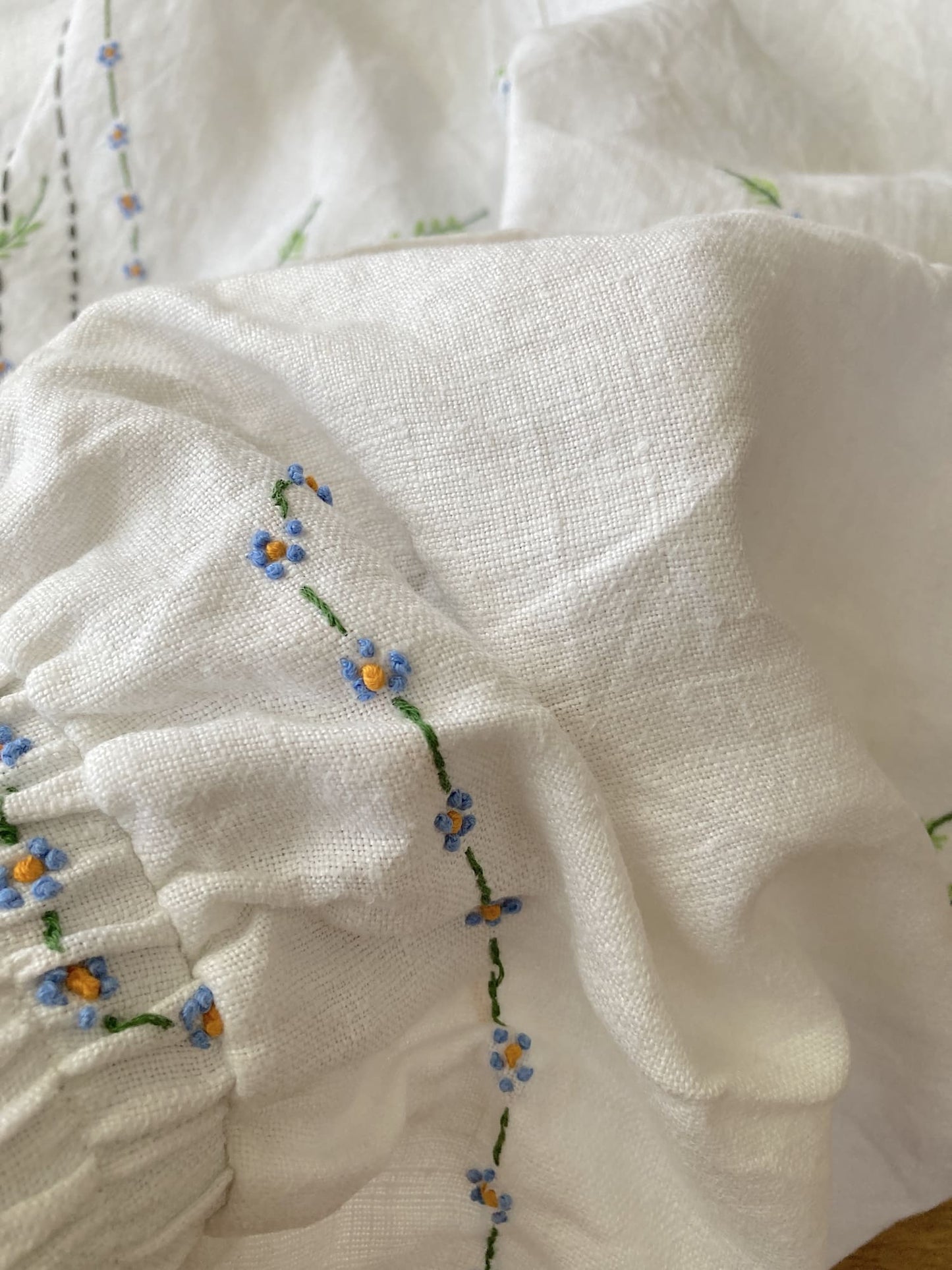 Upcycled Vintage Wildflower Embroidered Linen Pants, Wide Leg Trousers, Ivory Boho Style