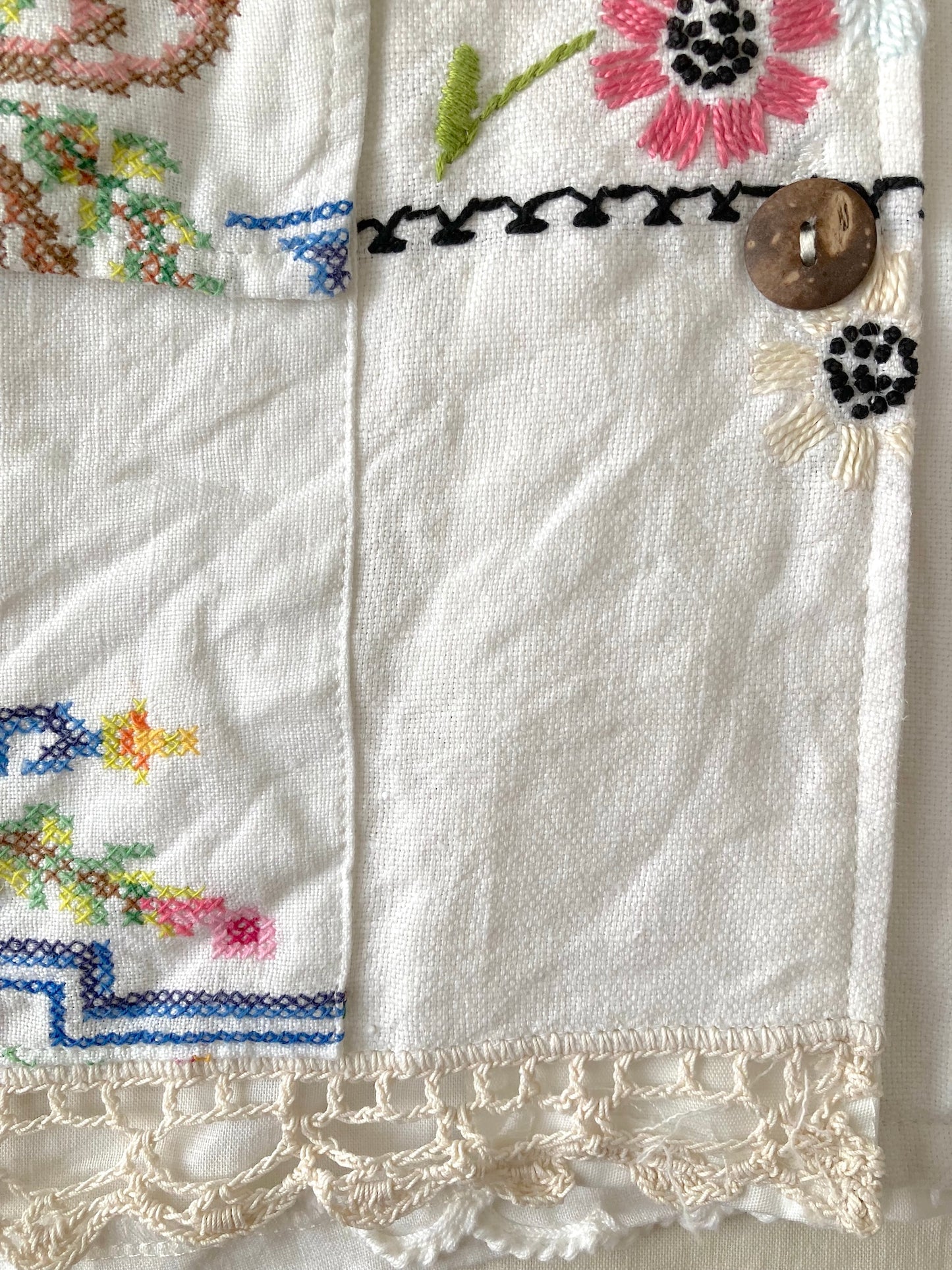 ヴィンテージ クロス刺繍 アップサイクル ボタンジャケット 刺繍クロス リメイク