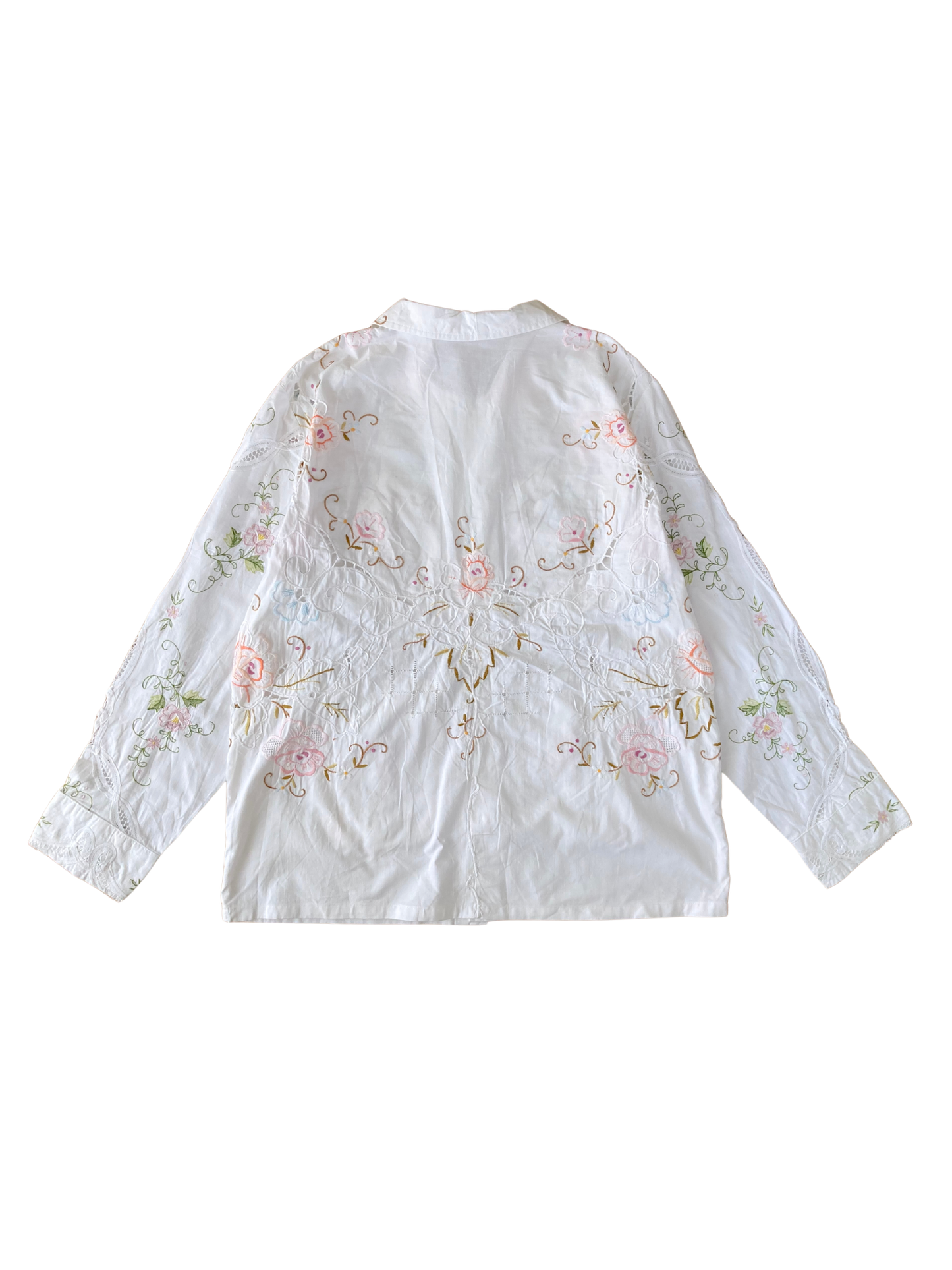 Upcycled Hand-Embroidered Vintage Lace Shirt Jacket - 4-Pocket Safari Style