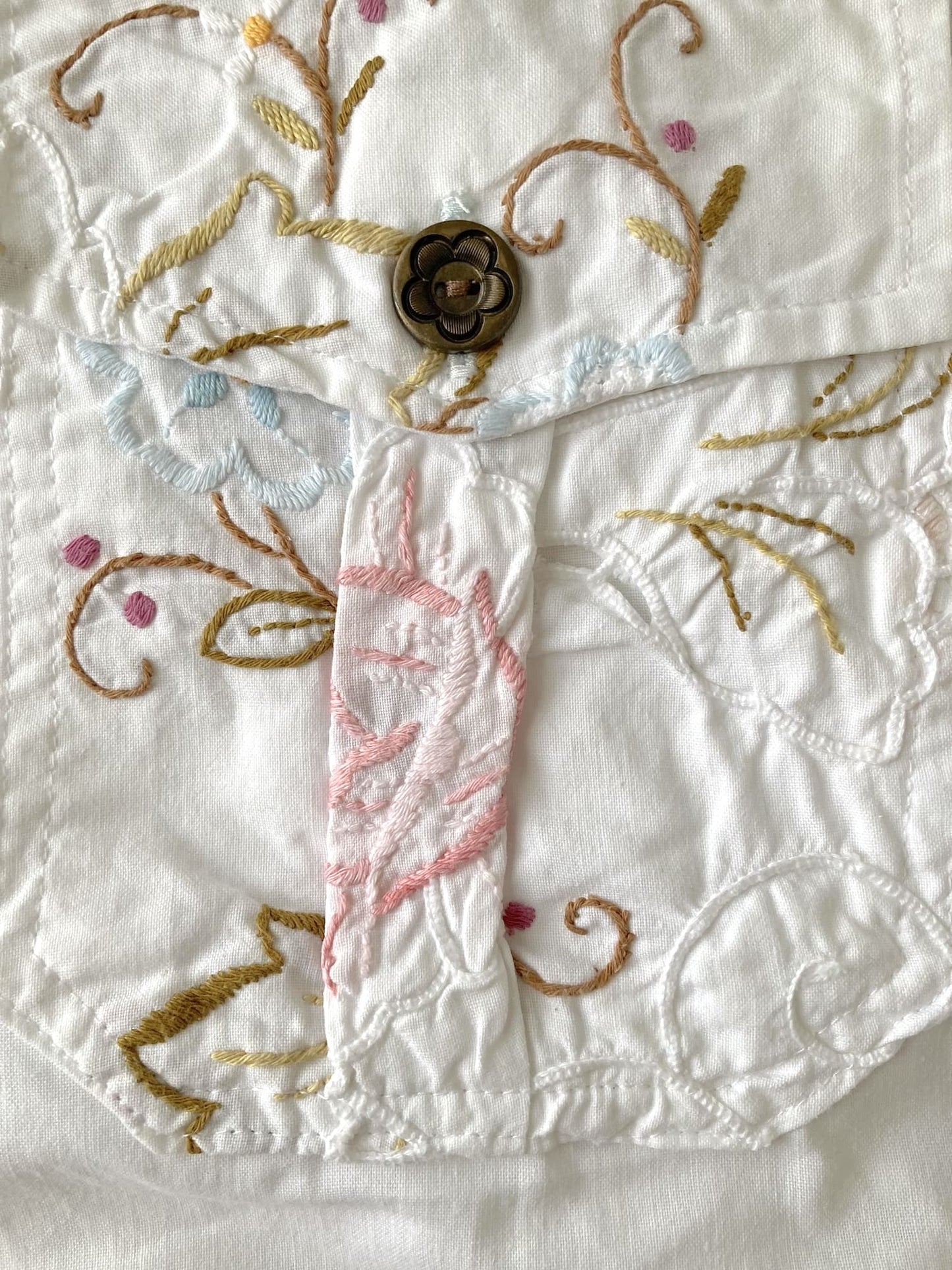 Upcycled Hand-Embroidered Vintage Lace Shirt Jacket - 4-Pocket Safari Style