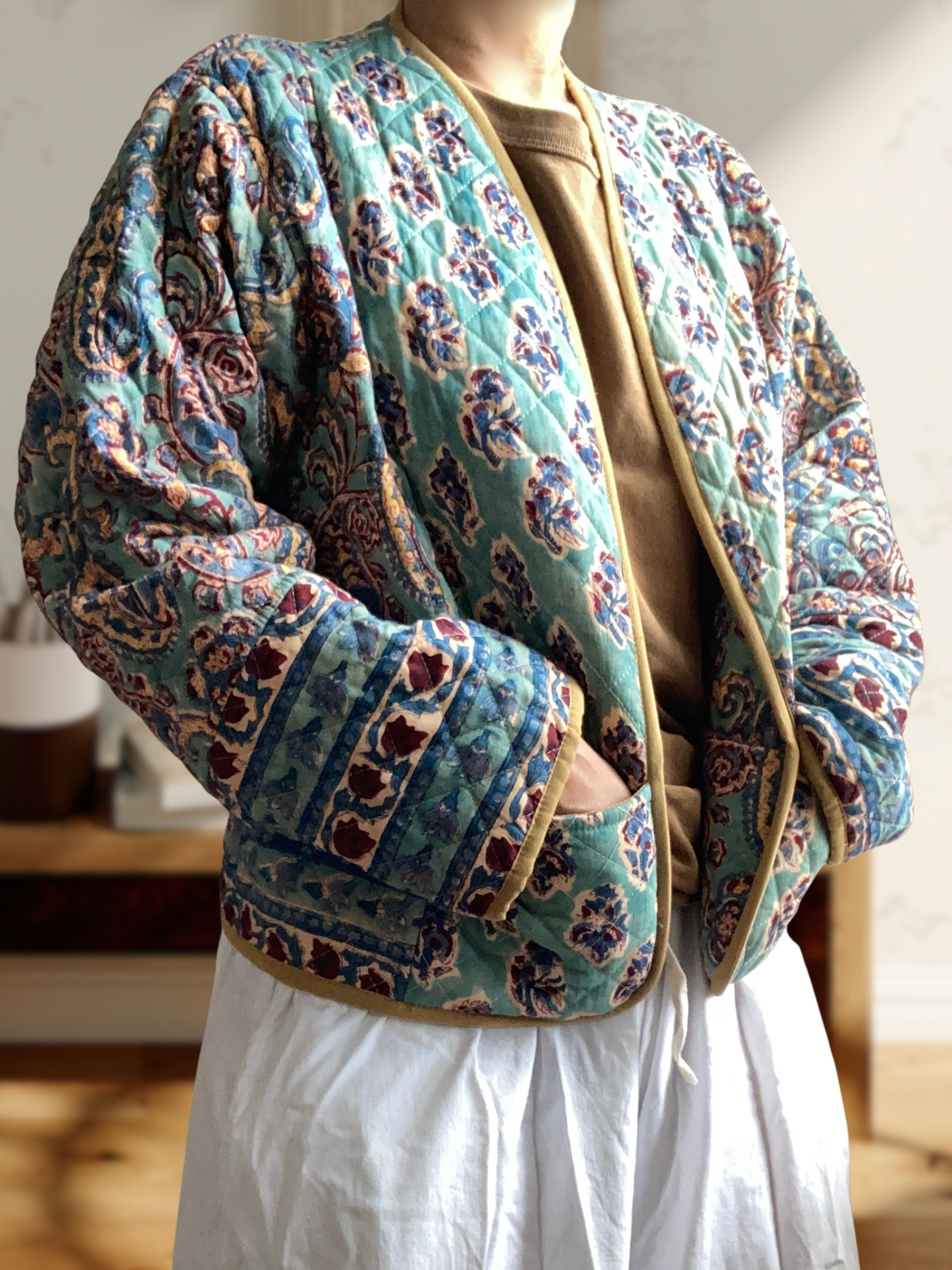 Reversible Hand Block Print Quilted Jacket  / Blue