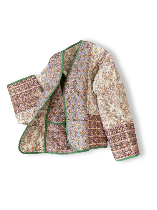 Reversible Hand Block Print Quilted Jacket  / Green
