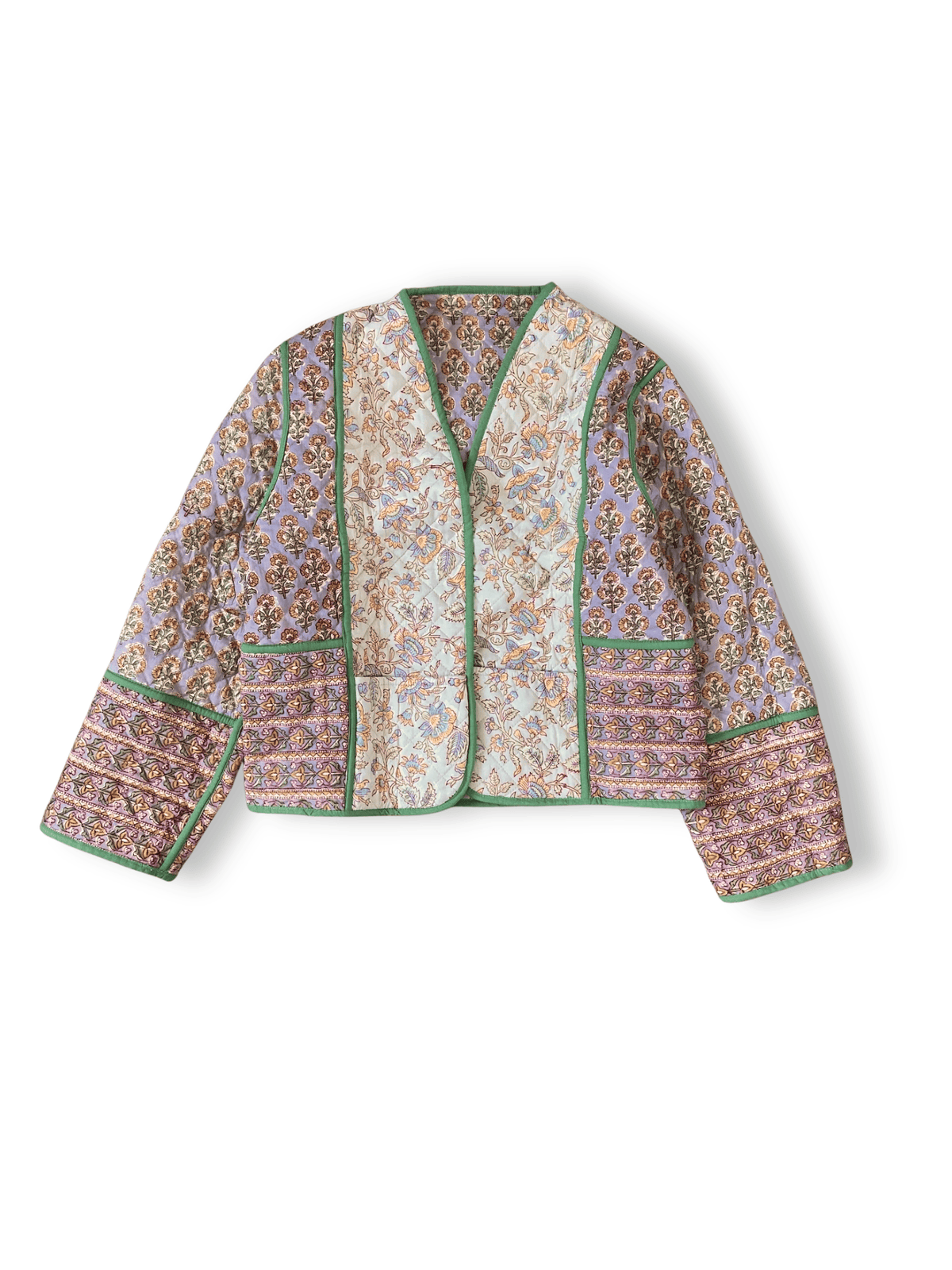 Reversible Hand Block Print Quilted Jacket  / Green