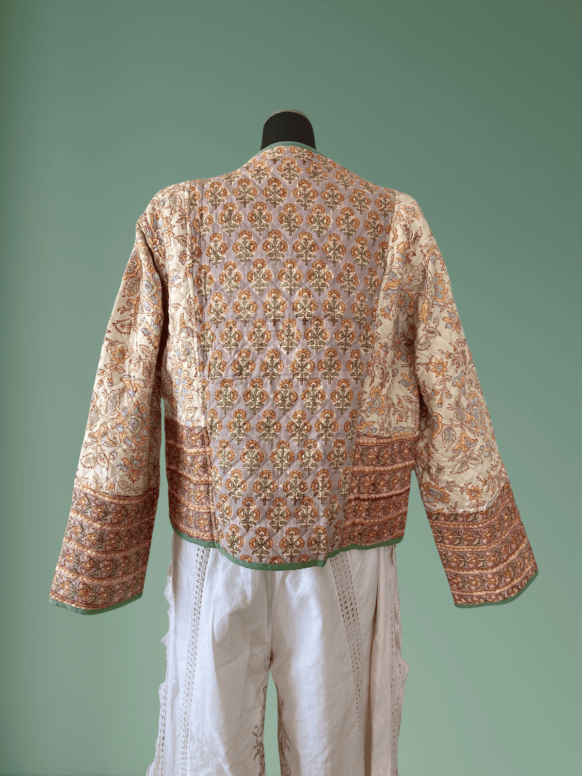 Reversible Hand Block Print Quilted Jacket  / Green