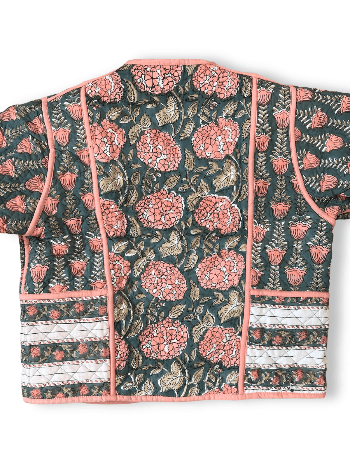 Reversible Hand Block Print Quilted Jacket  / Pink x Gray