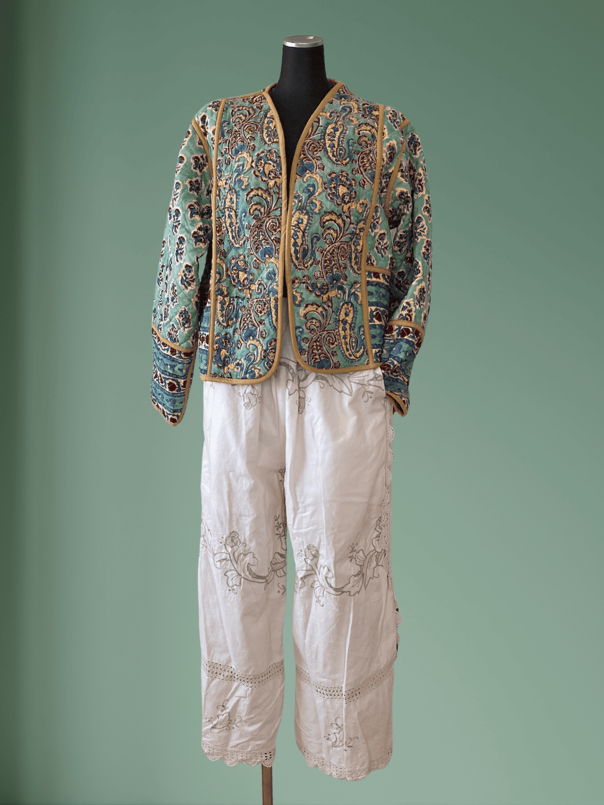 Reversible Hand Block Print Quilted Jacket  / Blue