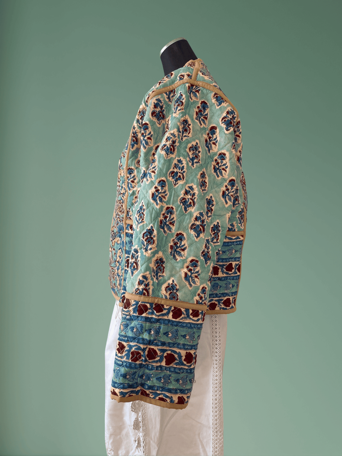Reversible Hand Block Print Quilted Jacket  / Blue