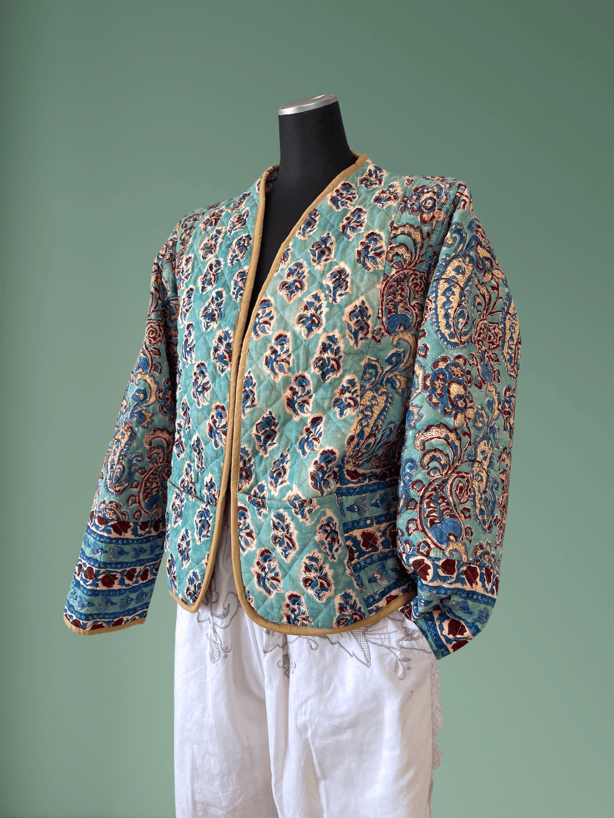 Reversible Hand Block Print Quilted Jacket  / Blue