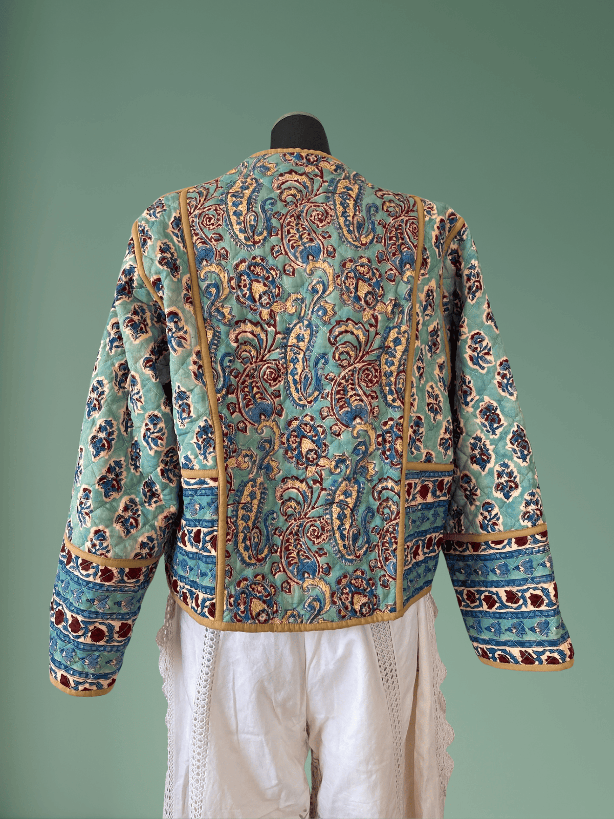 Reversible Hand Block Print Quilted Jacket  / Blue