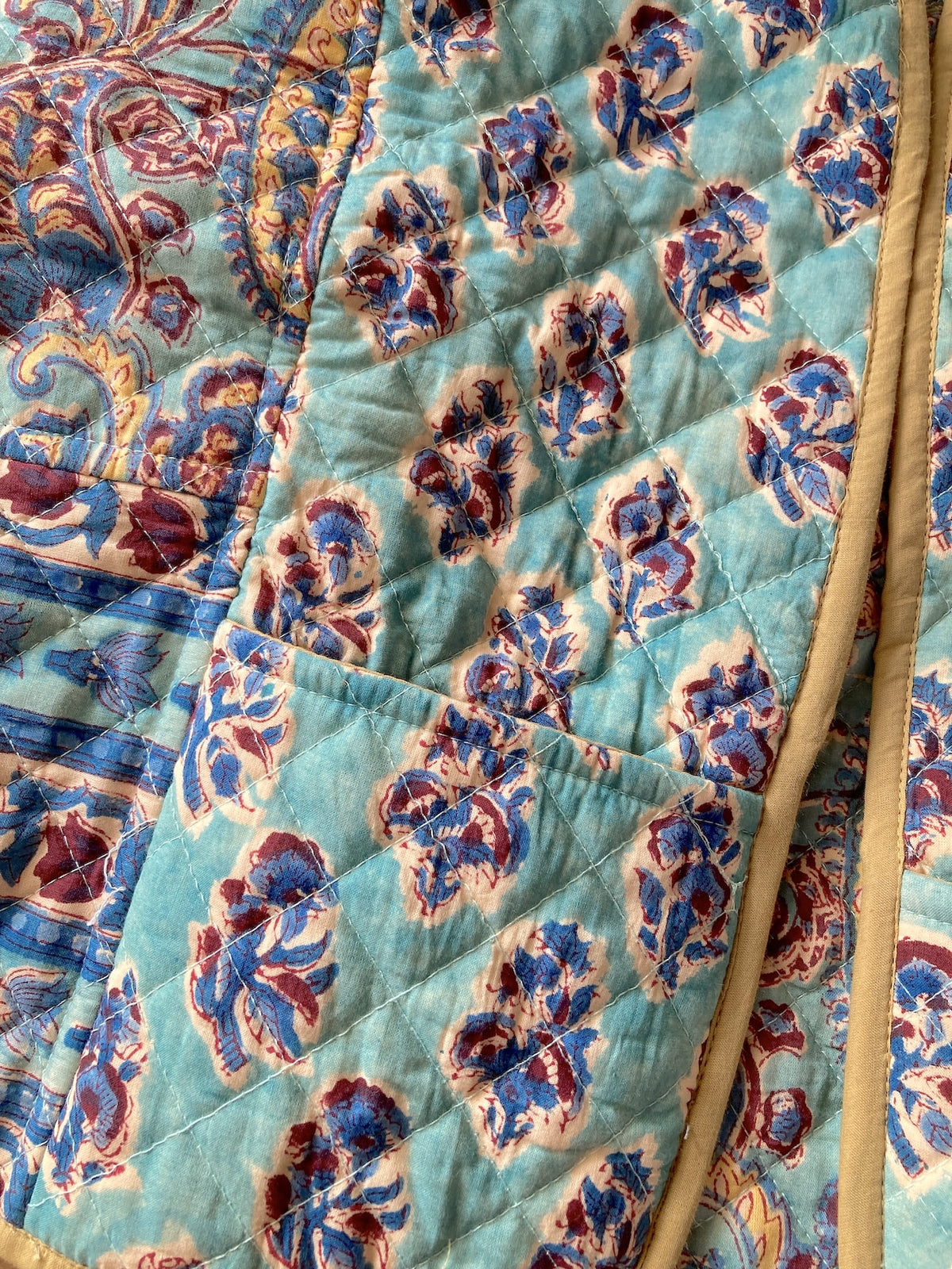 Reversible Hand Block Print Quilted Jacket  / Blue