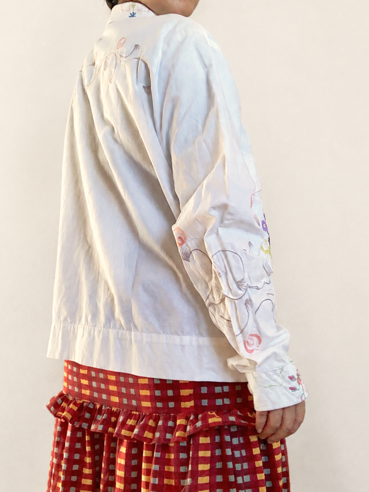 Upcycled Vintage Embroidery Shirt Jacket, Reworked Big Pockets Cotton Top