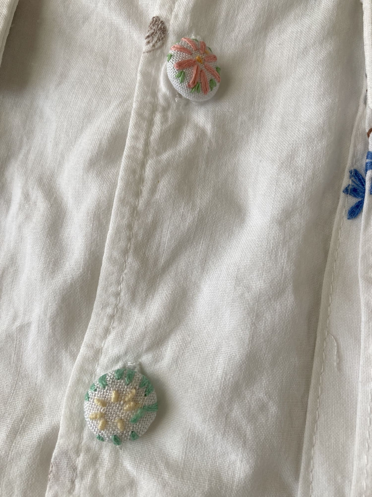 Upcycled Vintage Embroidery Shirt Jacket, Reworked Big Pockets Cotton Top