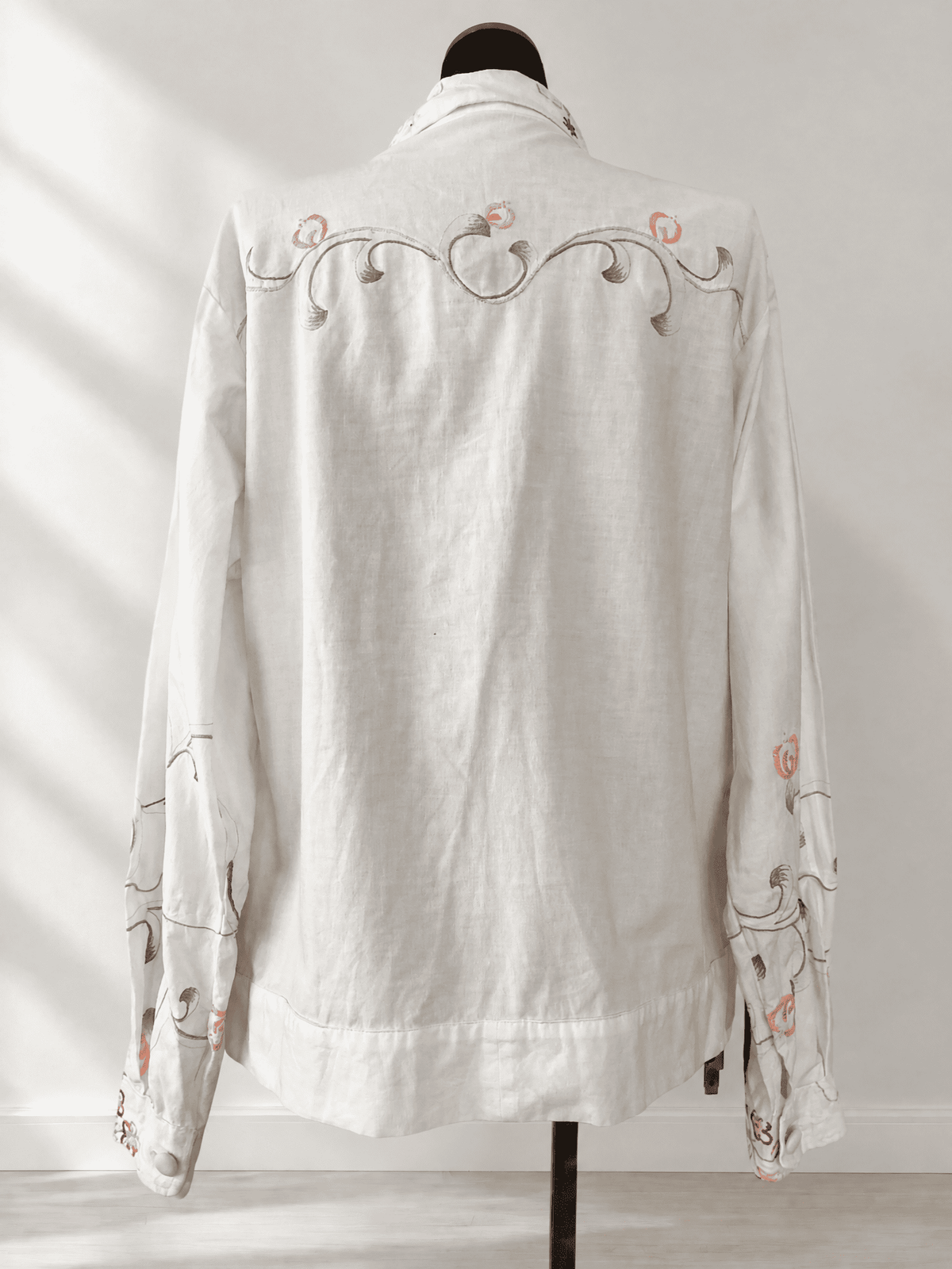 Upcycled Vintage Embroidery Shirt Jacket, Reworked Big Pockets Cotton Top