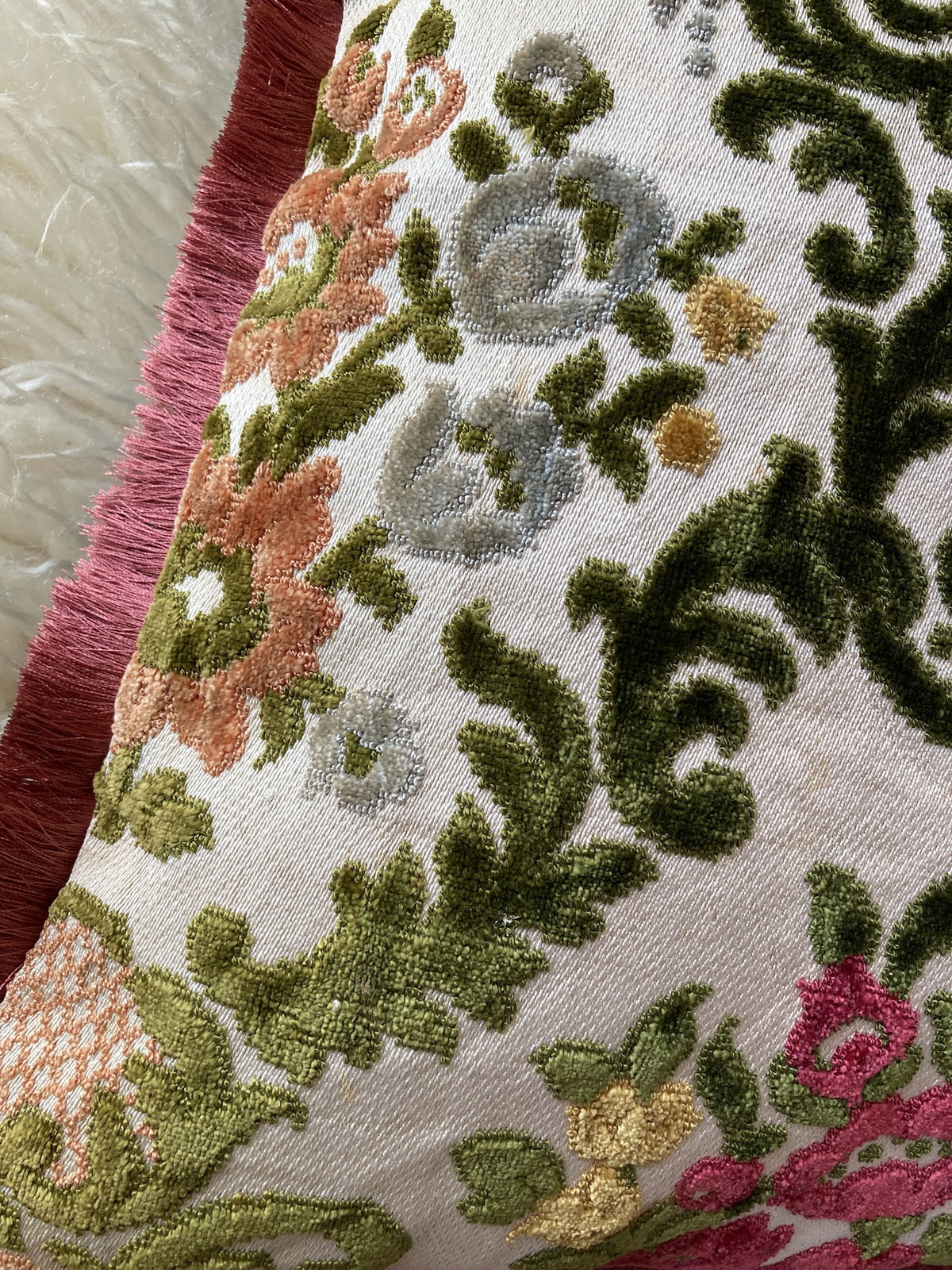 Vintage Velvet Floral Fabric Fringe Pillow Cover