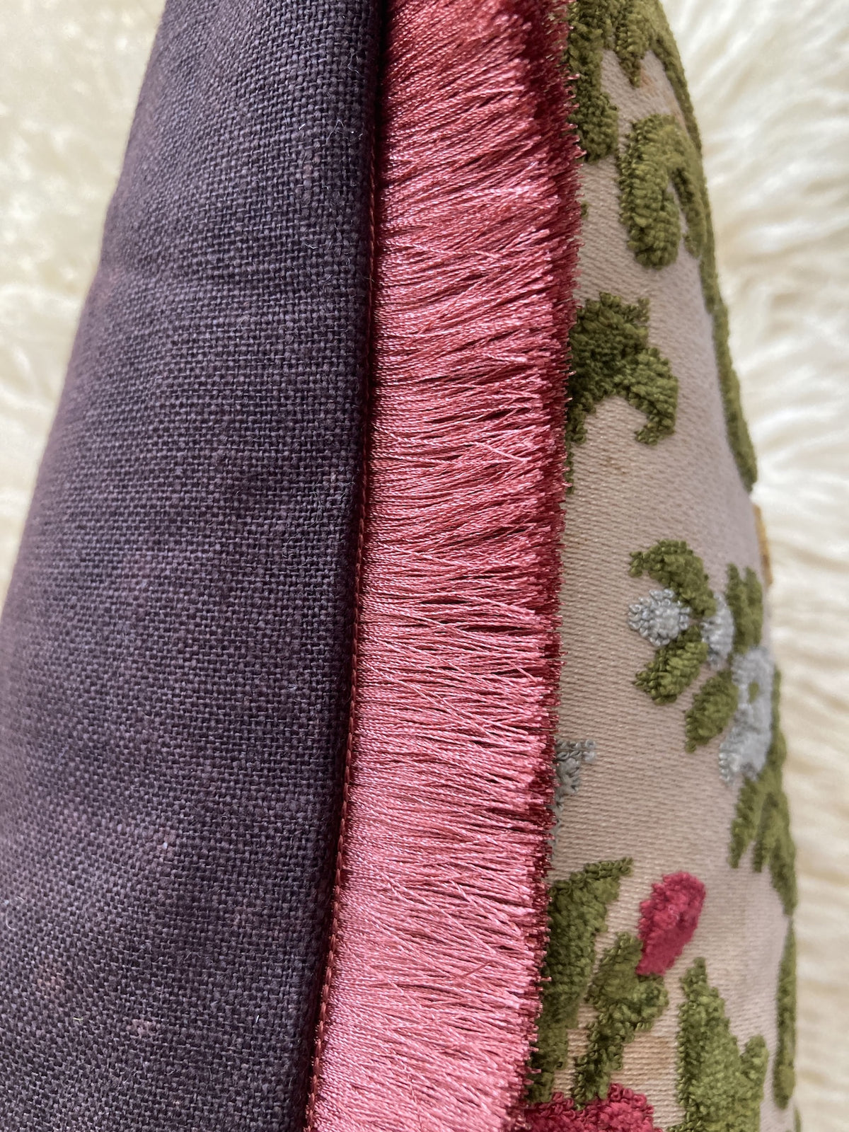 Vintage Velvet Floral Fabric Fringe Pillow Cover