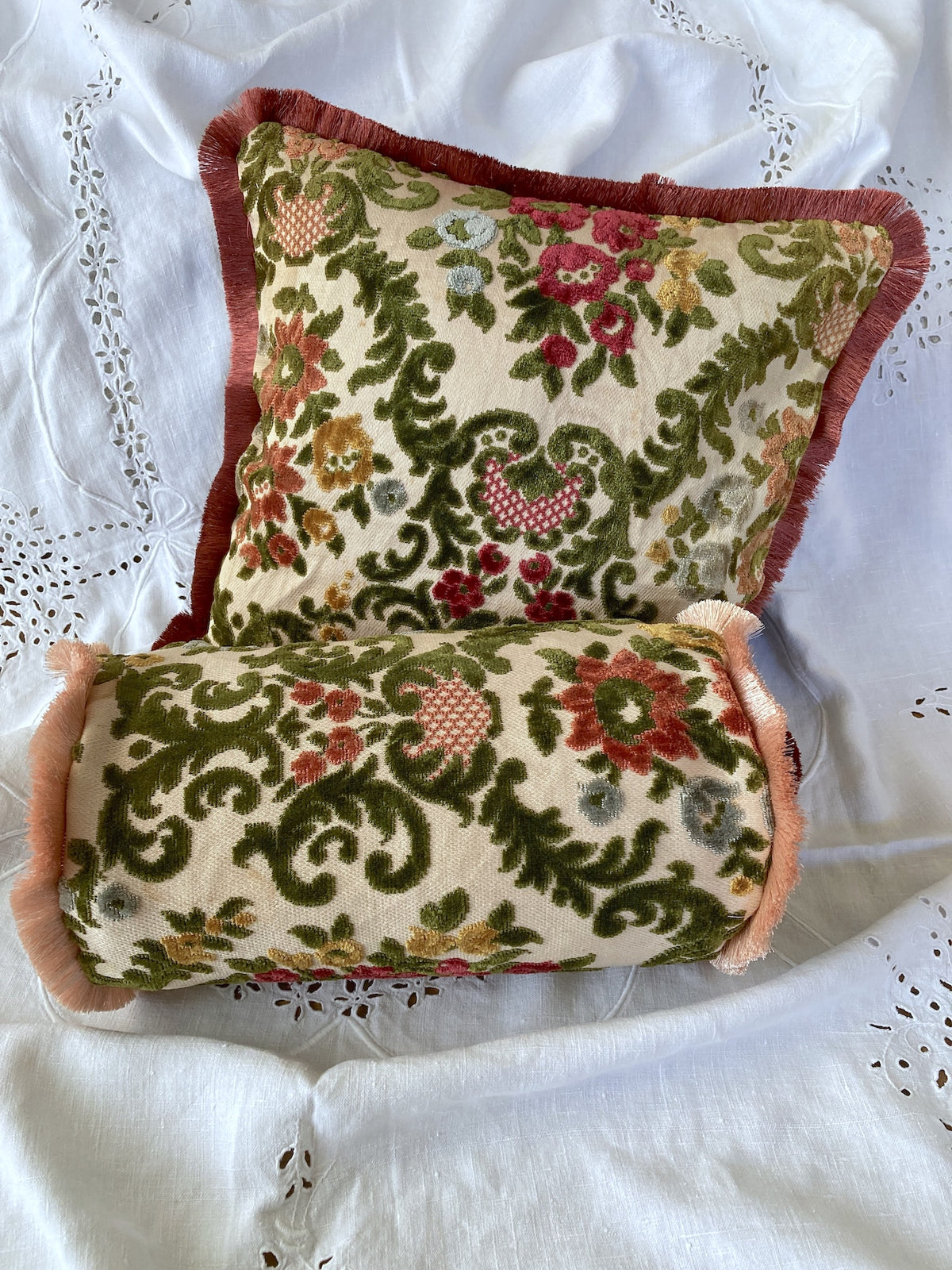 Vintage Velvet Floral Fabric Fringe Pillow Cover