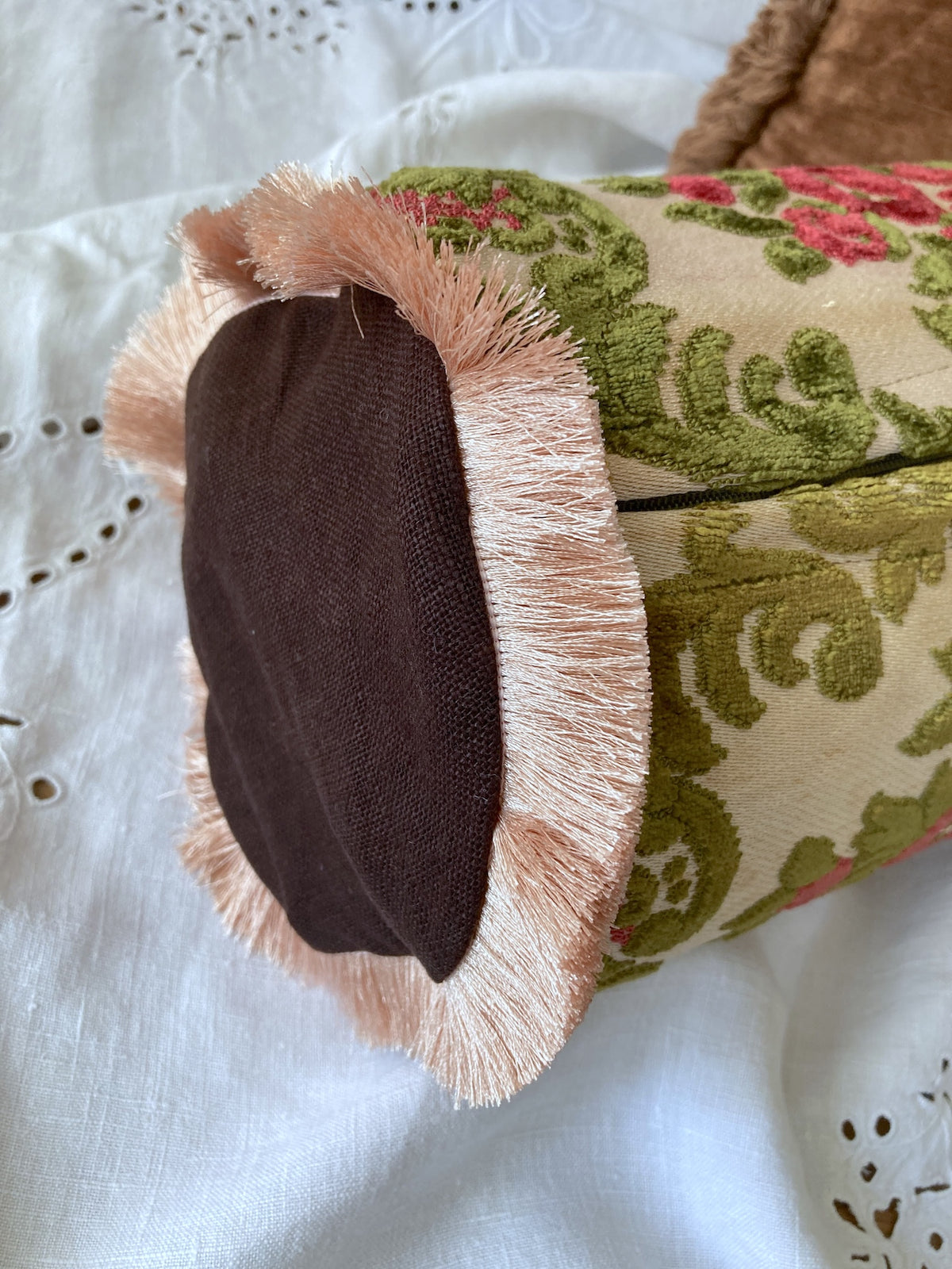 Vintage Velvet Floral Fabric Fringe Pillow Cover