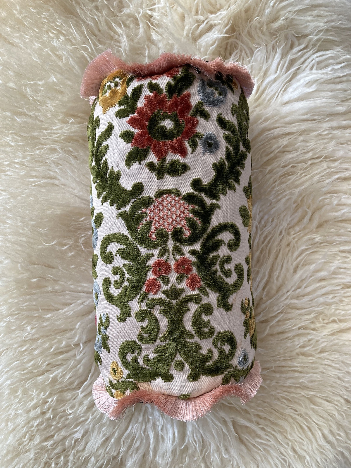 Vintage Velvet Floral Fabric Fringe Pillow Cover