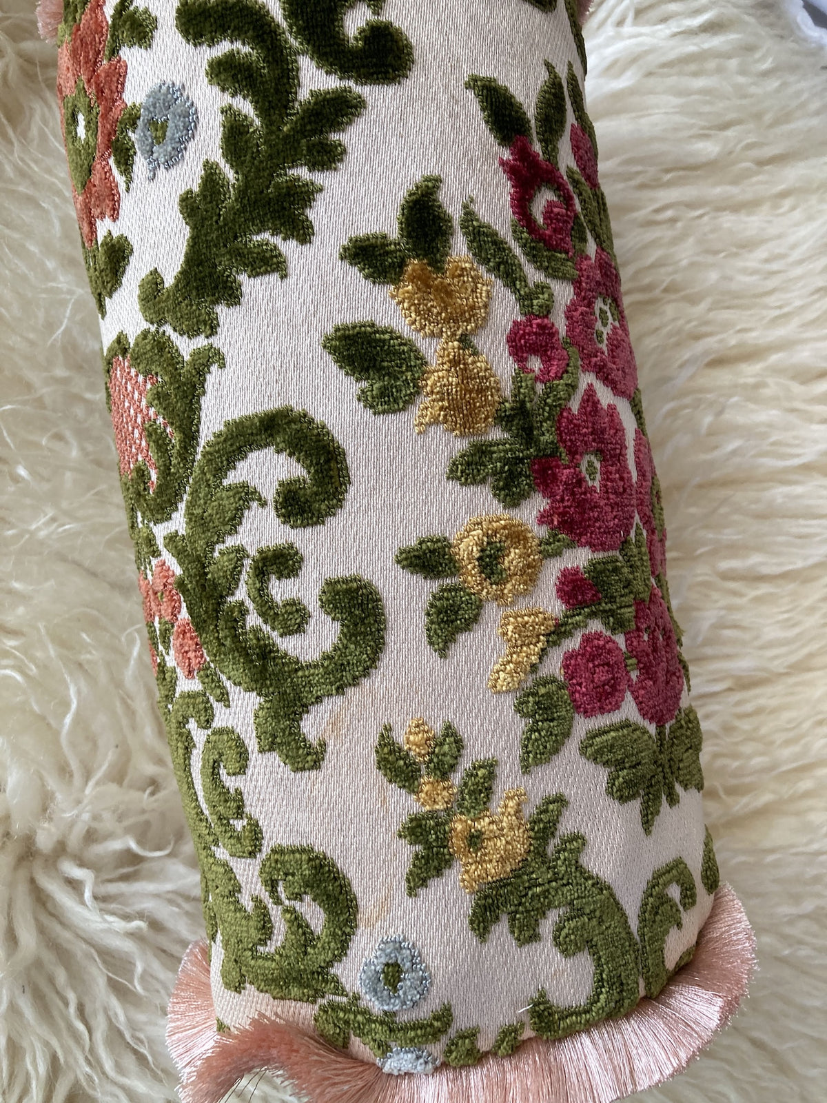 Vintage Velvet Floral Fabric Fringe Pillow Cover