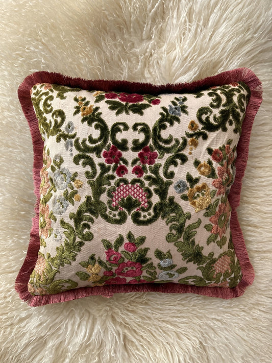 Vintage Velvet Floral Fabric Fringe Pillow Cover