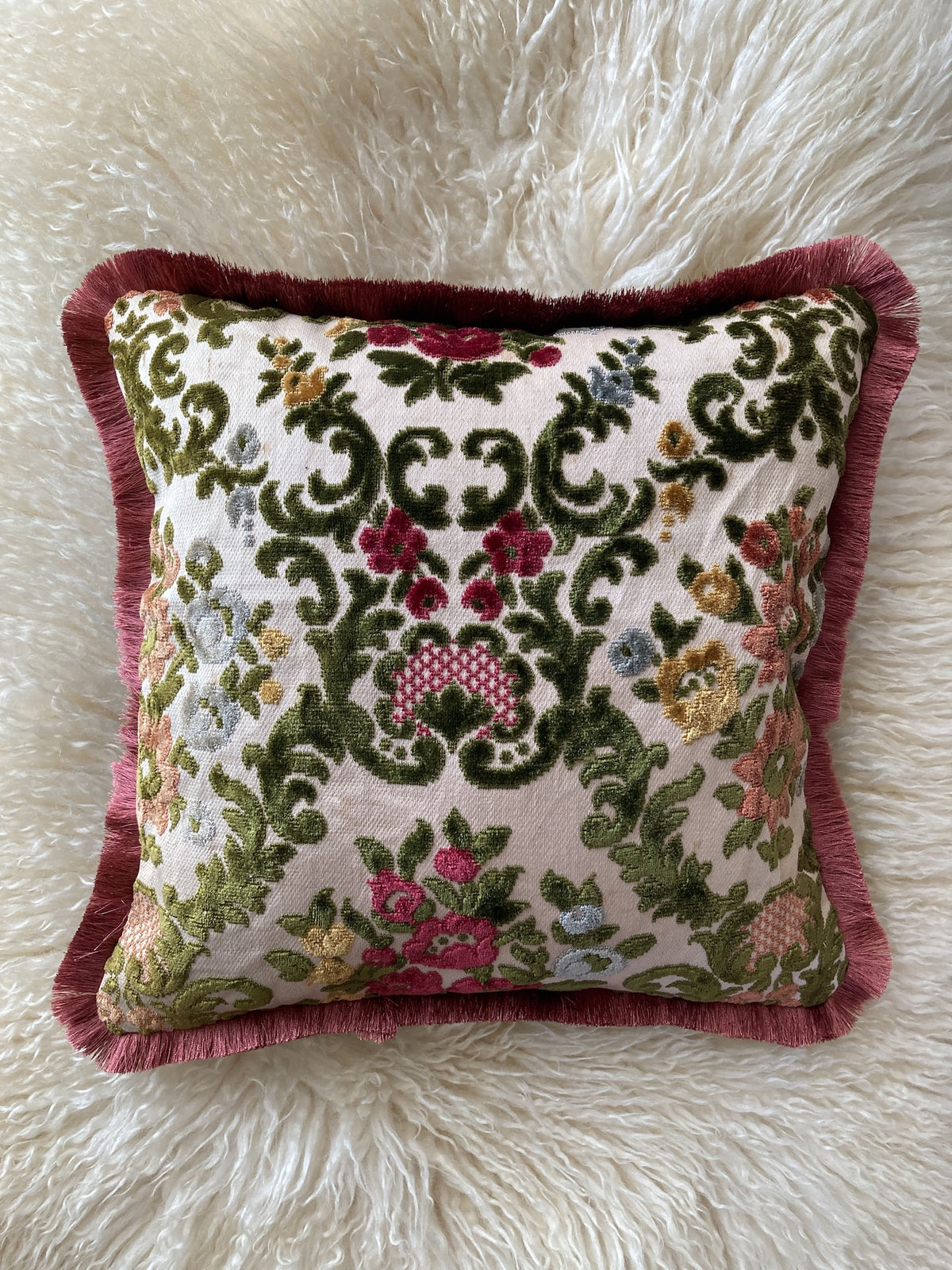 Vintage Velvet Floral Fabric Fringe Pillow Cover