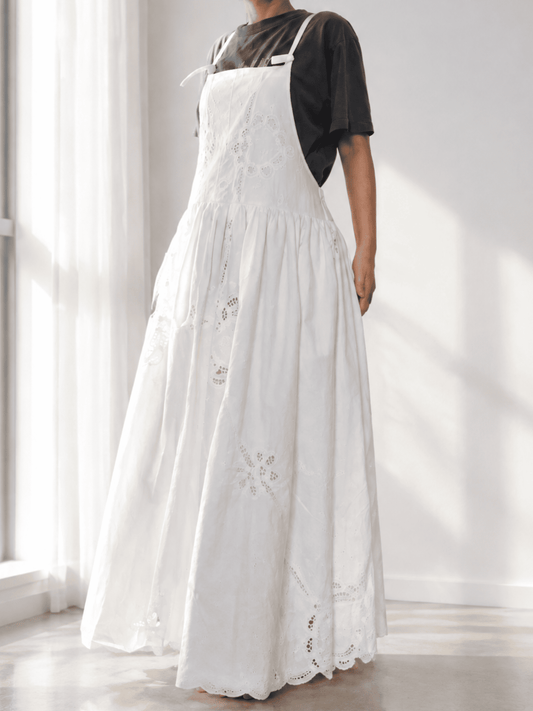 Upcycled Vintage Battenburg Lace Cotton Dress, Reworked Pinafore Long Dress
