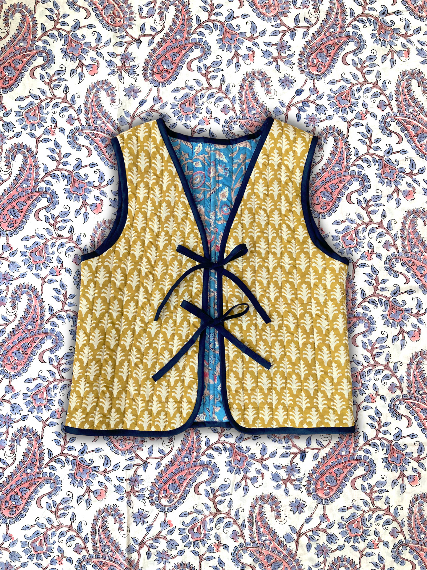 【custom order】Block Print Quilted Reversible Vest #Emma