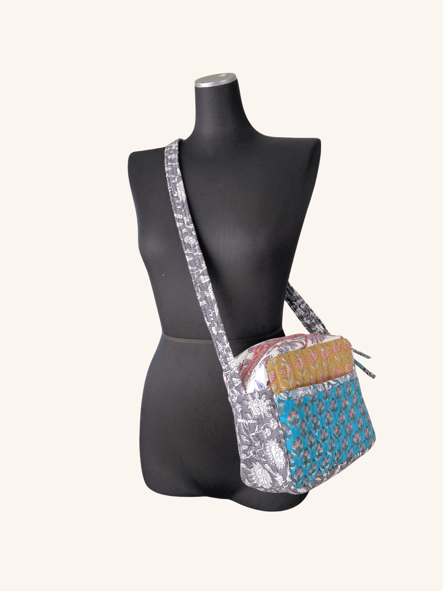 Hand Block Print Color Block Cross Body Bag/ Shoulder Bag